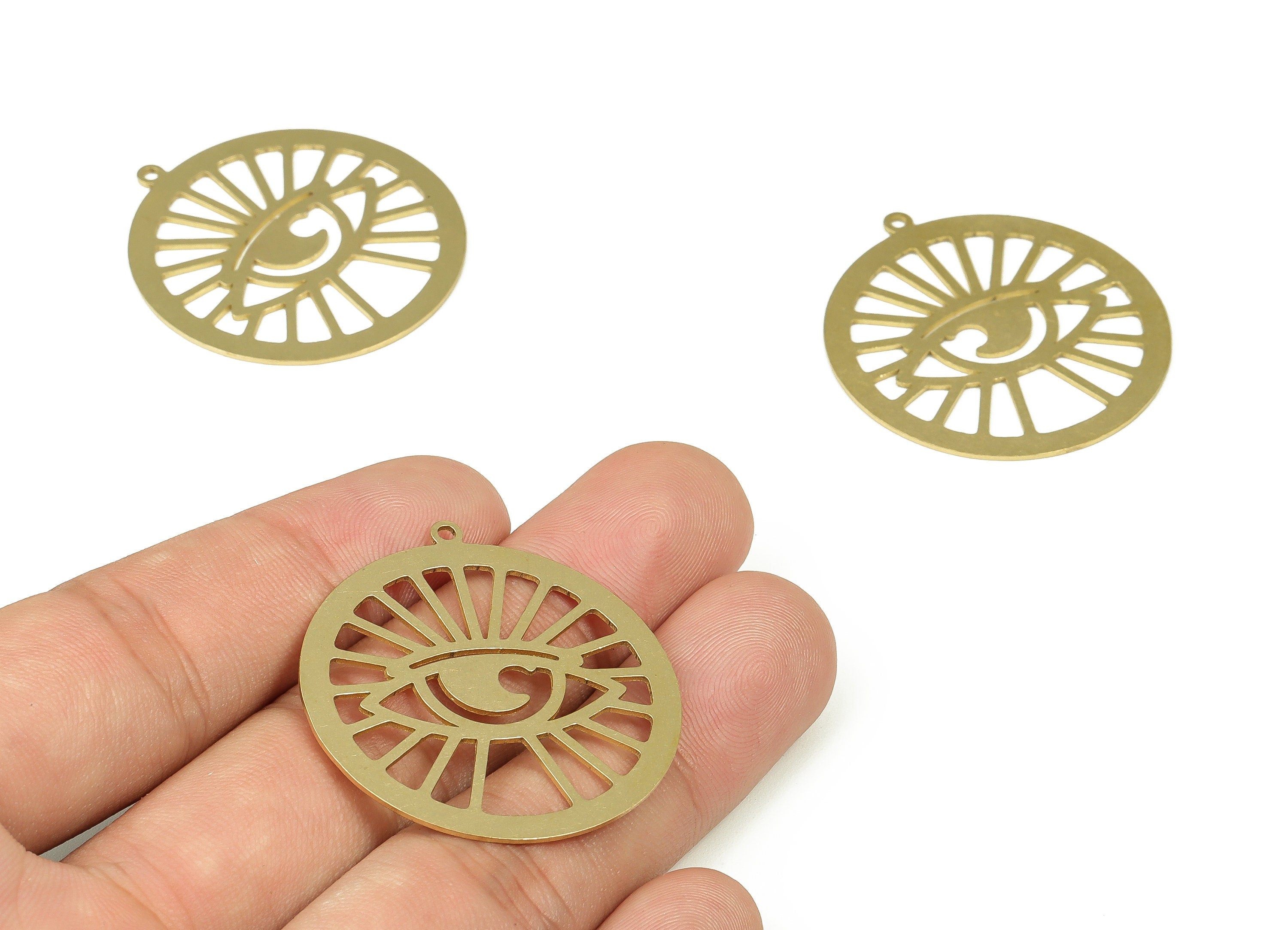 Brass Round Eye Earring Charms - Raw Brass Circle Eye Pendant Charm - Earring Findings - Jewelry Making Supplies -37.73x34.99x0.72mm- PP4328 - DOMEDBAZAAR