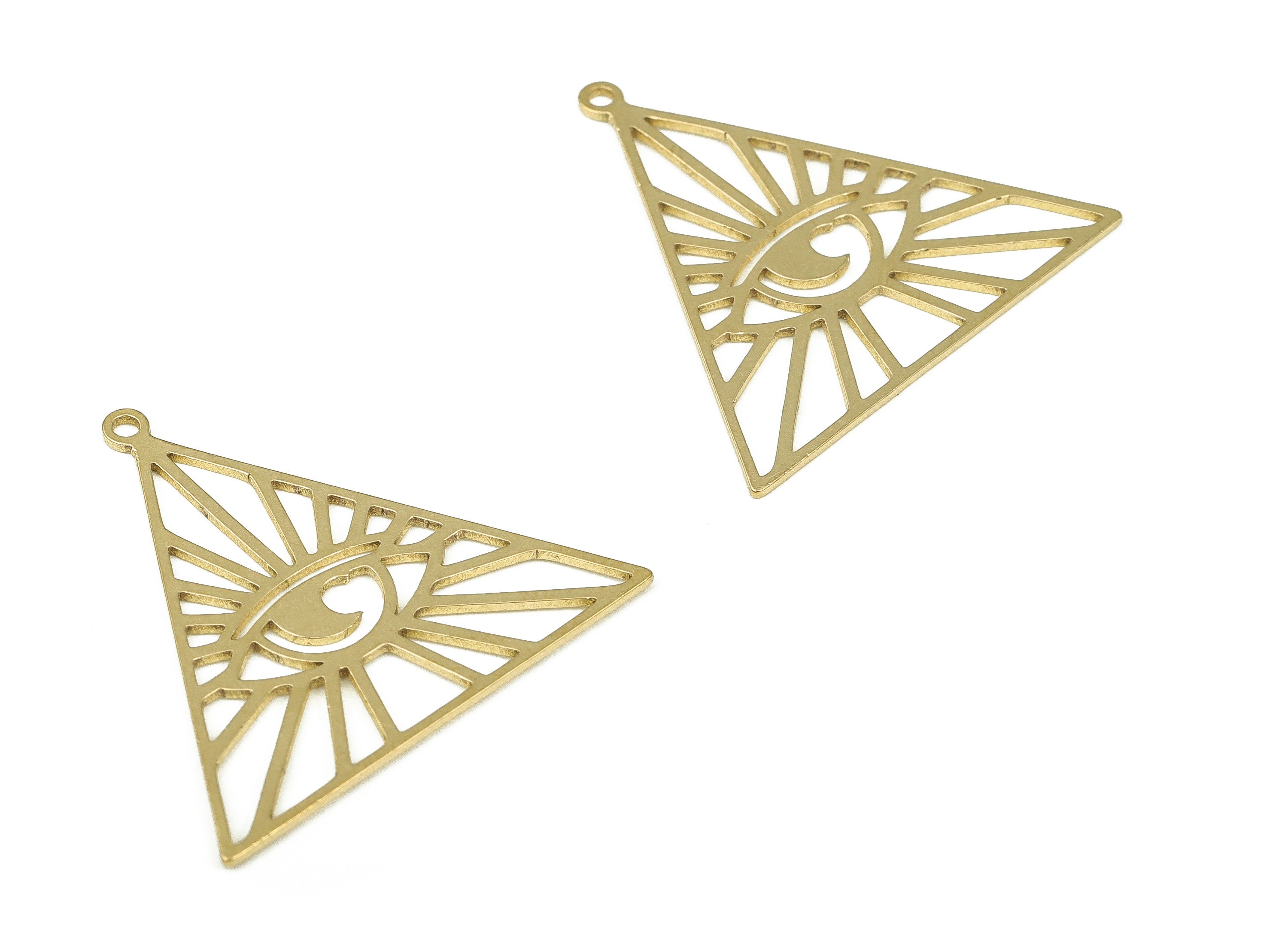 Raw Brass Triangle Earring Charm - Brass Eye Pendant Charm - Raw Brass Earring Findings - Jewelry Making Supplies -29.25x27.58x0.73mm-PP4319 - DOMEDBAZAAR
