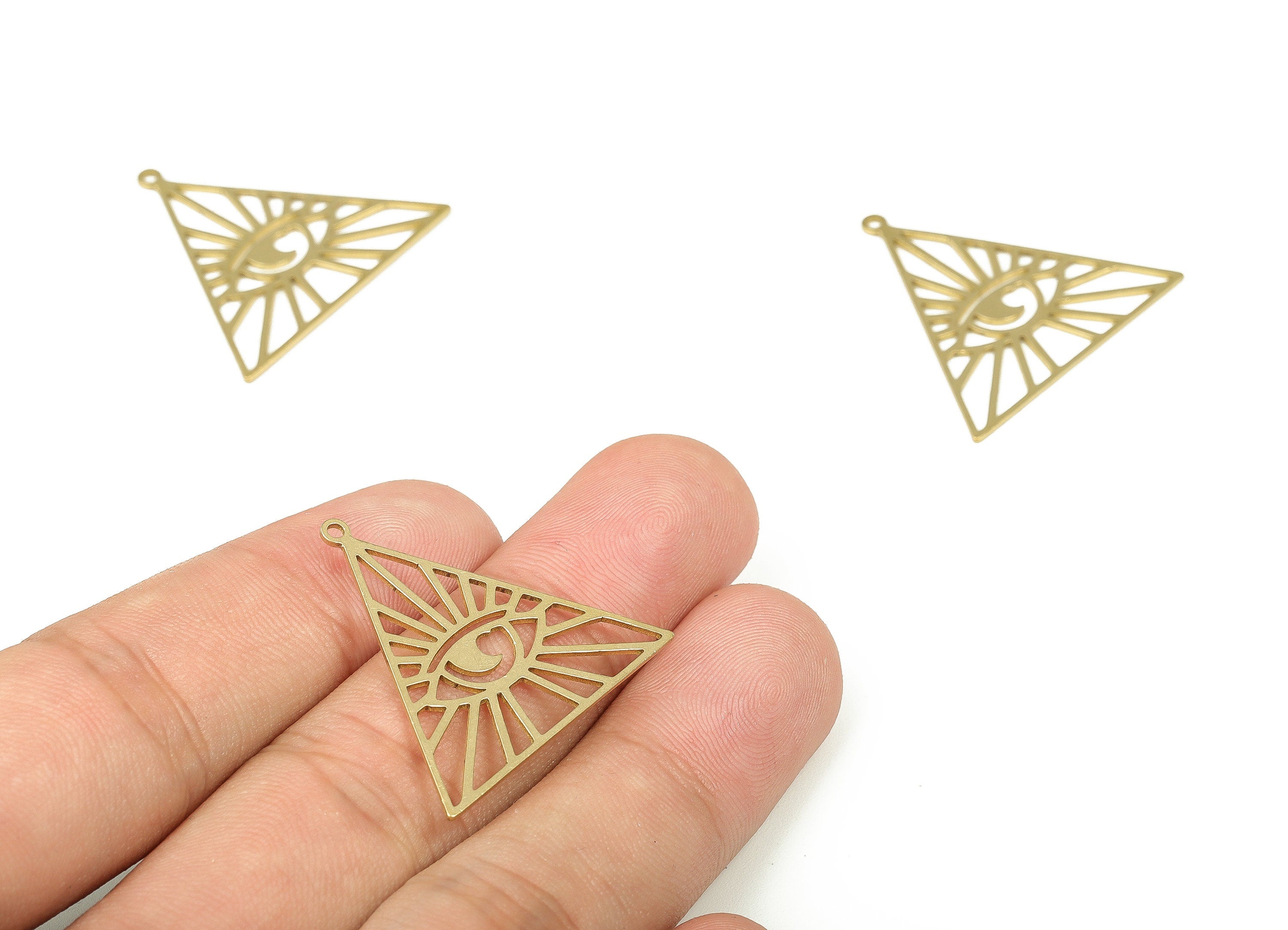 Raw Brass Triangle Earring Charm - Brass Eye Pendant Charm - Raw Brass Earring Findings - Jewelry Making Supplies -29.25x27.58x0.73mm-PP4319 - DOMEDBAZAAR