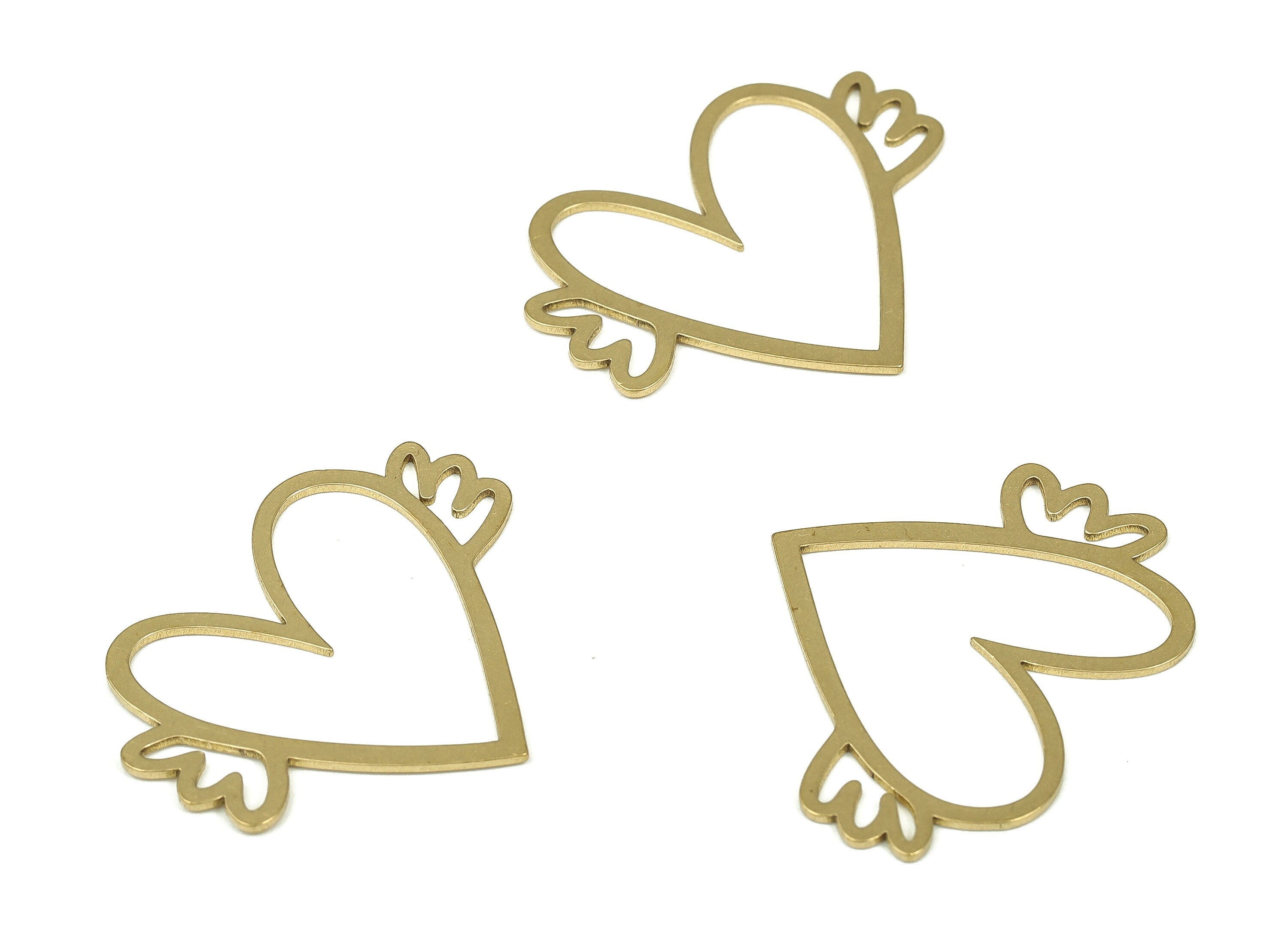 Brass Winged Heart Earring Charms - Raw Brass Heart Pendant - Earrings Finding - Jewelry Making Supplies - 30x23.92x0.73mm - PP4306 - DOMEDBAZAAR