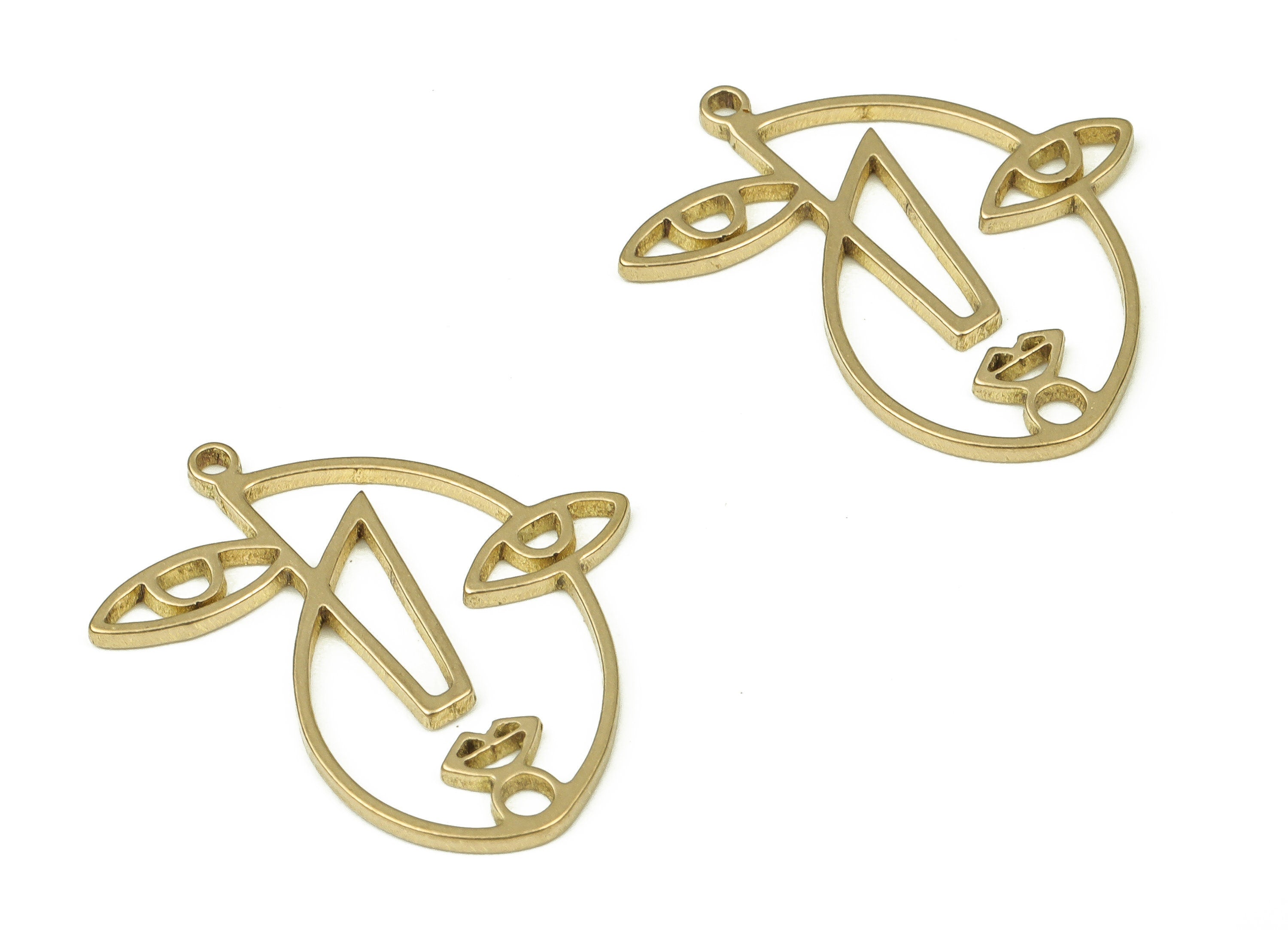 Brass Abstract Face Earring Charms - Wire Face Shaped Charm - Raw Brass Face Pendant - Jewelry Making Supplies -23.71x22.1x0.99mm - PP4336 - DOMEDBAZAAR