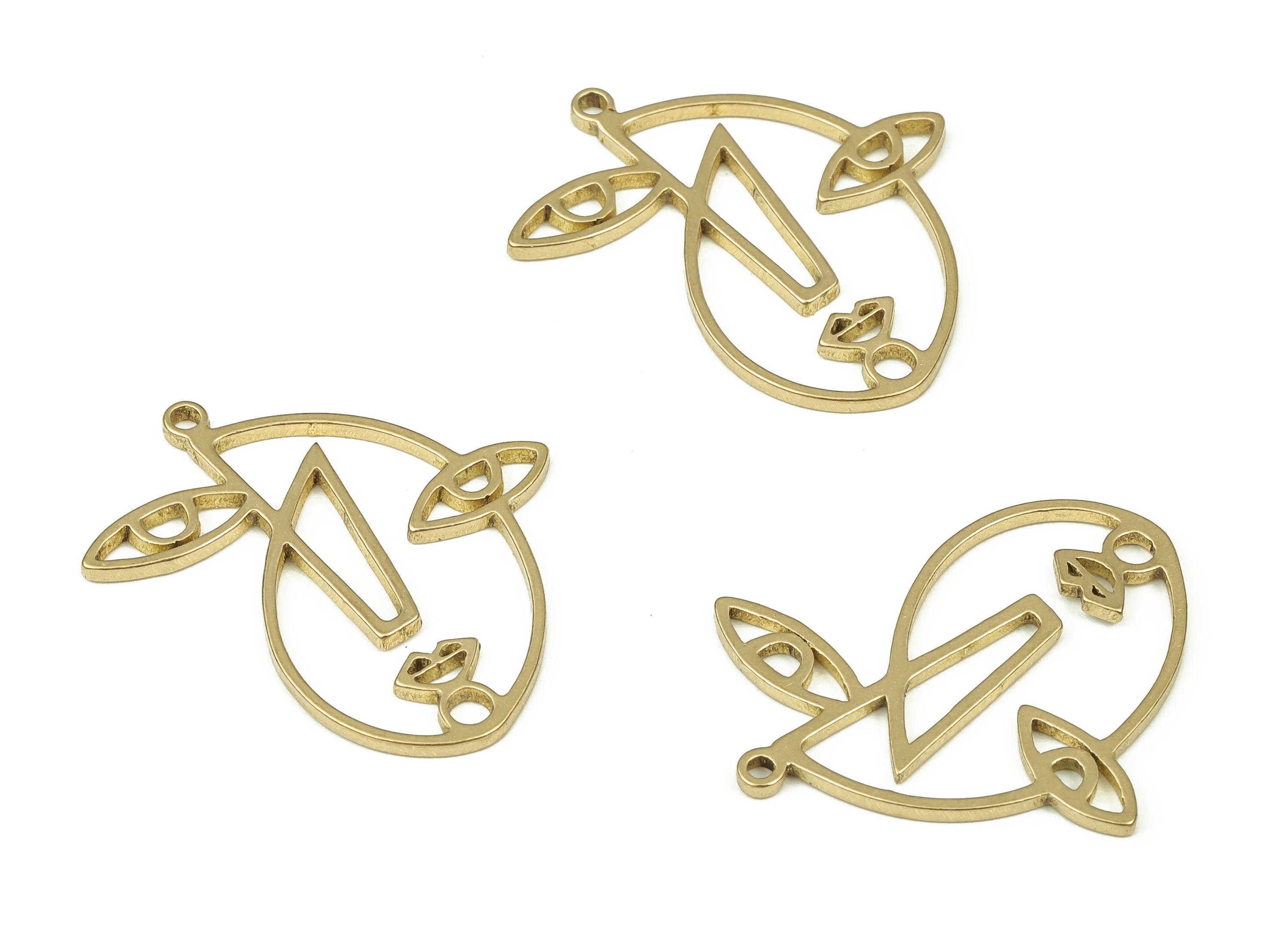 Brass Abstract Face Earring Charms - Wire Face Shaped Charm - Raw Brass Face Pendant - Jewelry Making Supplies -23.71x22.1x0.99mm - PP4336 - DOMEDBAZAAR