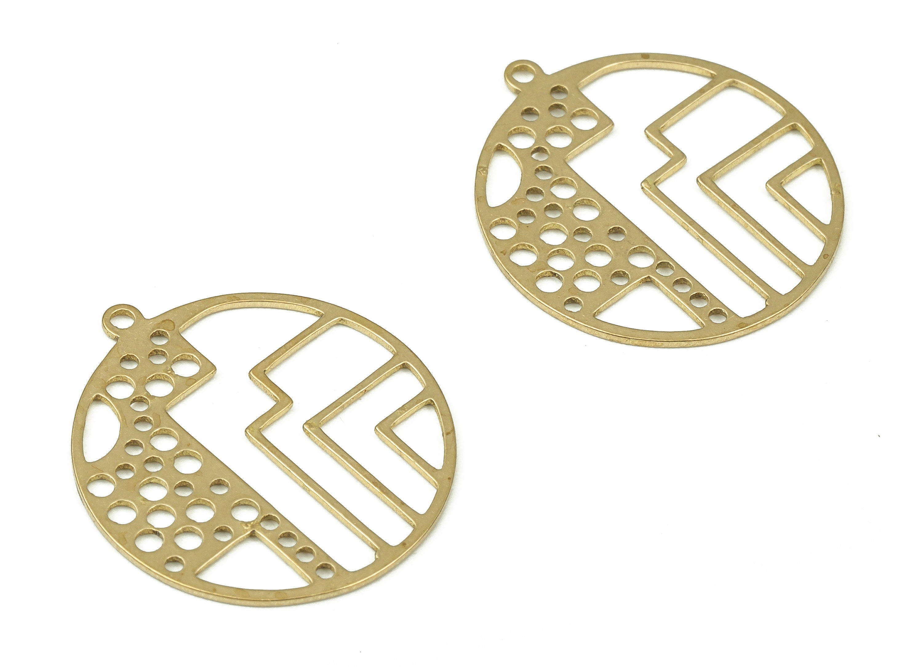 Brass Round Earring Charms - Raw Brass Geometric Circle Pendant - Earrings Finding - Jewelry Making Supplies - 33.87x31.93x0.6mm - PP4299 - DOMEDBAZAAR