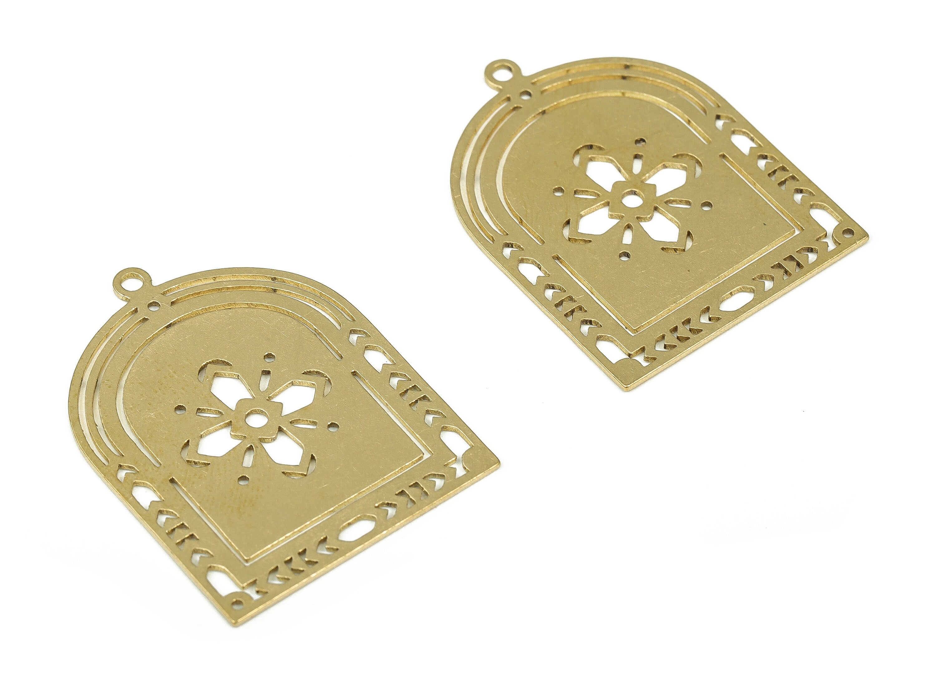 Raw Brass Domed Earring Charms - Semicircle Pendant Charm- Earring Findings - Jewelry Making Supplies - 34.85x26.53x0.79mm - PP4277 - DOMEDBAZAAR
