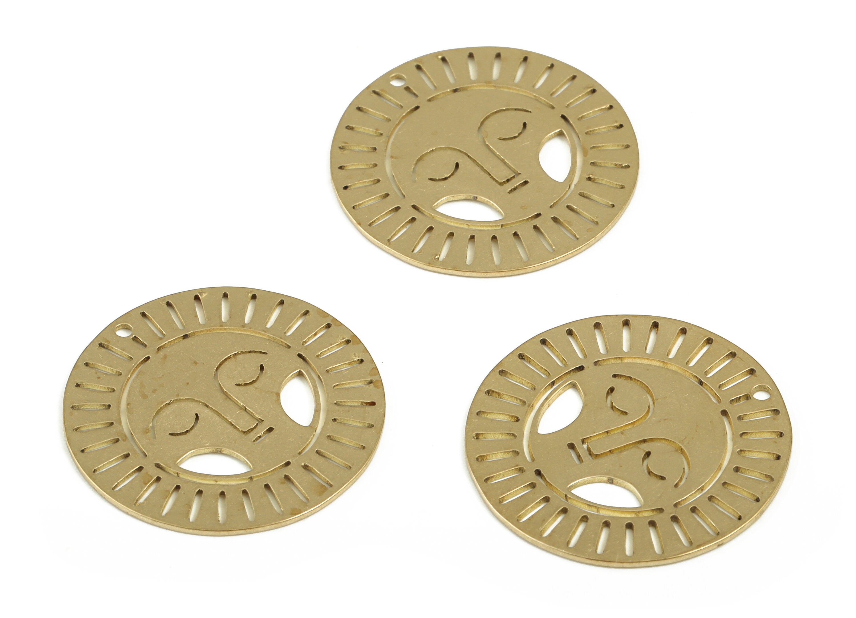 Asleep Face Sun Round Pendant - Raw Brass Sun Face Circle Earring Charms – DIY Jewelry Making Supplies - 22.02x22.02x0.58mm - PP4194 - DOMEDBAZAAR