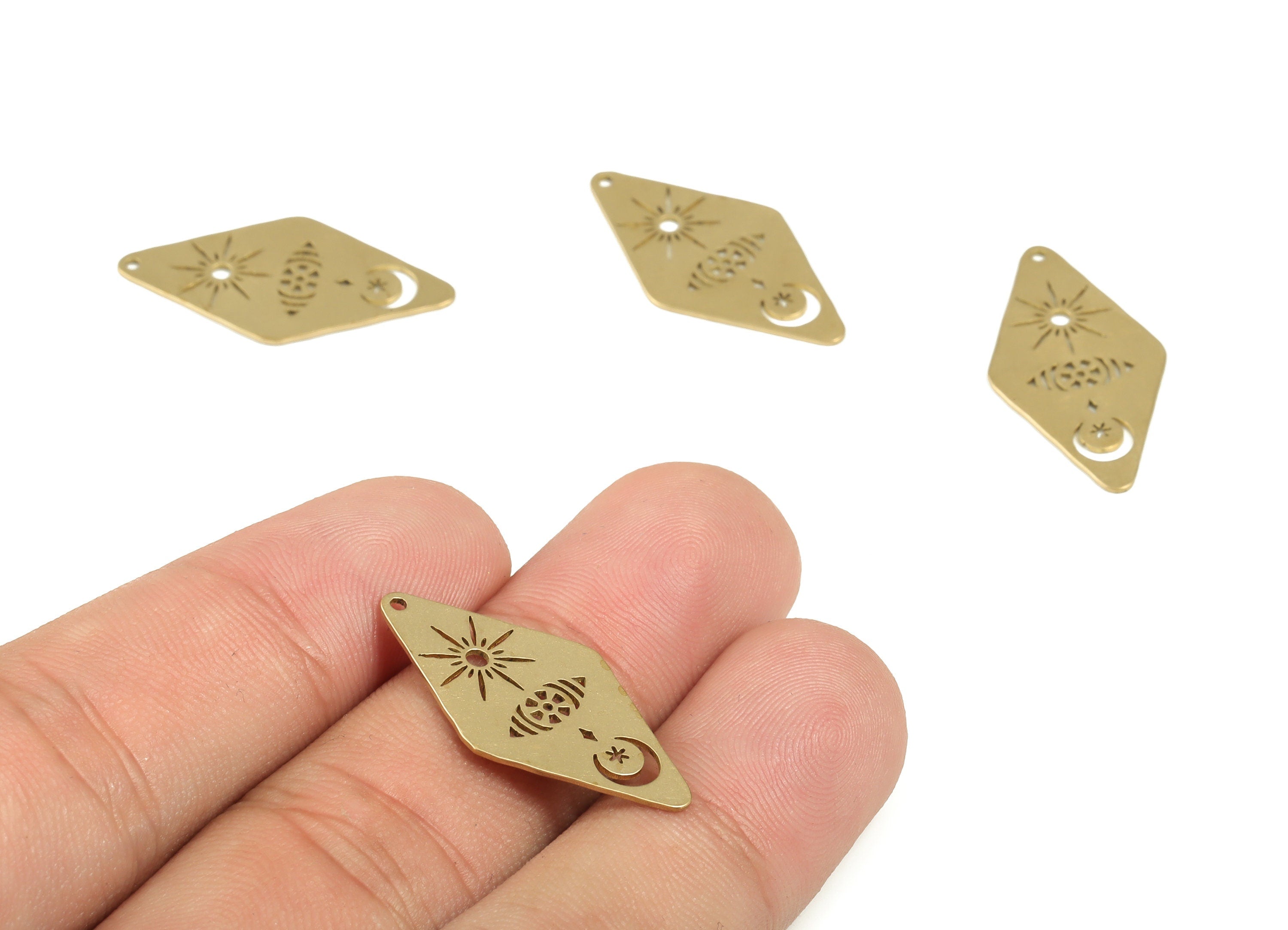 Rhombus Crescent Star Pendant - Raw Brass Rhombus Moon Earring Charms – DIY Jewelry Making Supplies - 28.02x14.61x0.58mm - PP4200 - DOMEDBAZAAR