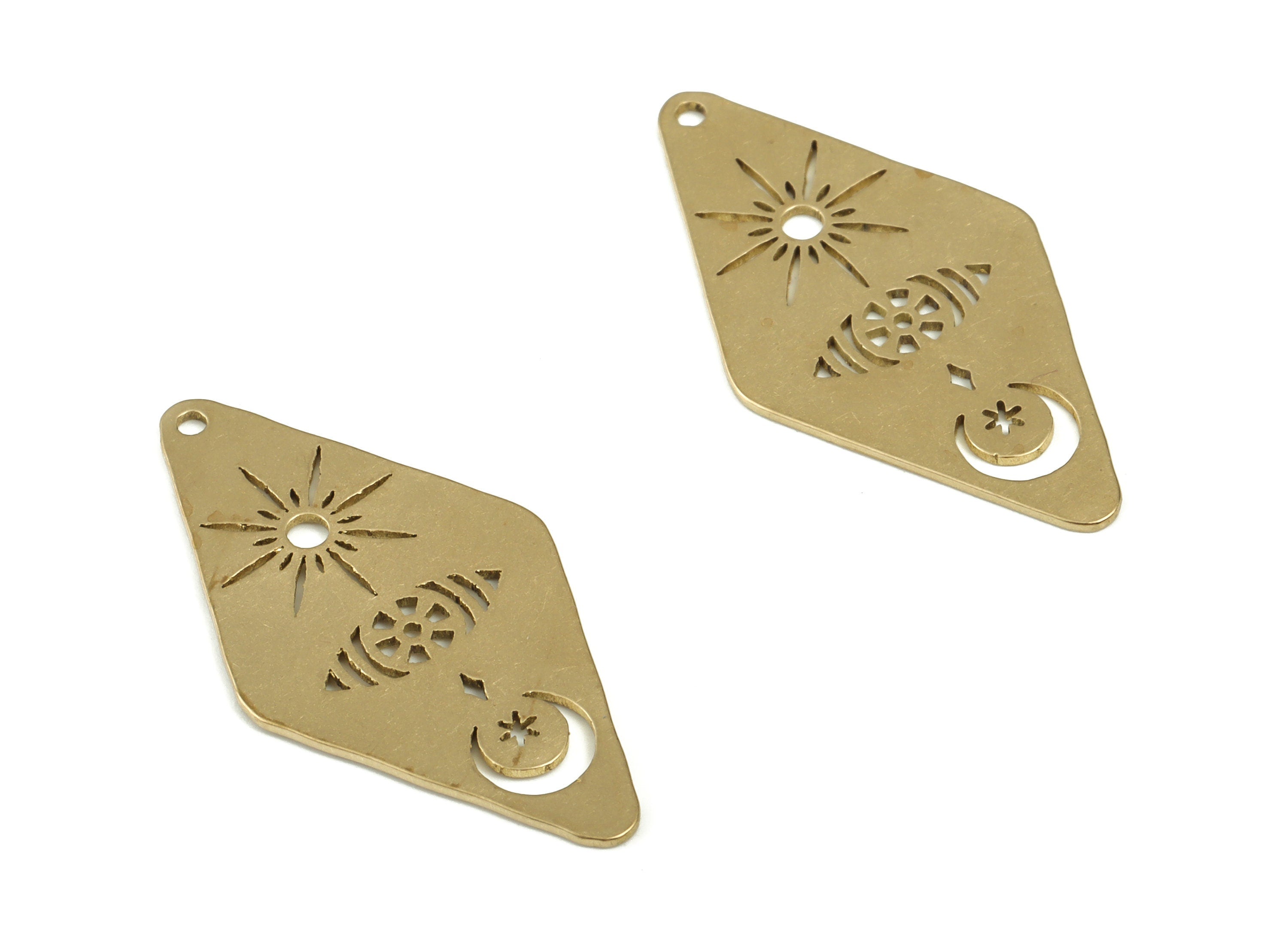 Rhombus Crescent Star Pendant - Raw Brass Rhombus Moon Earring Charms – DIY Jewelry Making Supplies - 28.02x14.61x0.58mm - PP4200 - DOMEDBAZAAR
