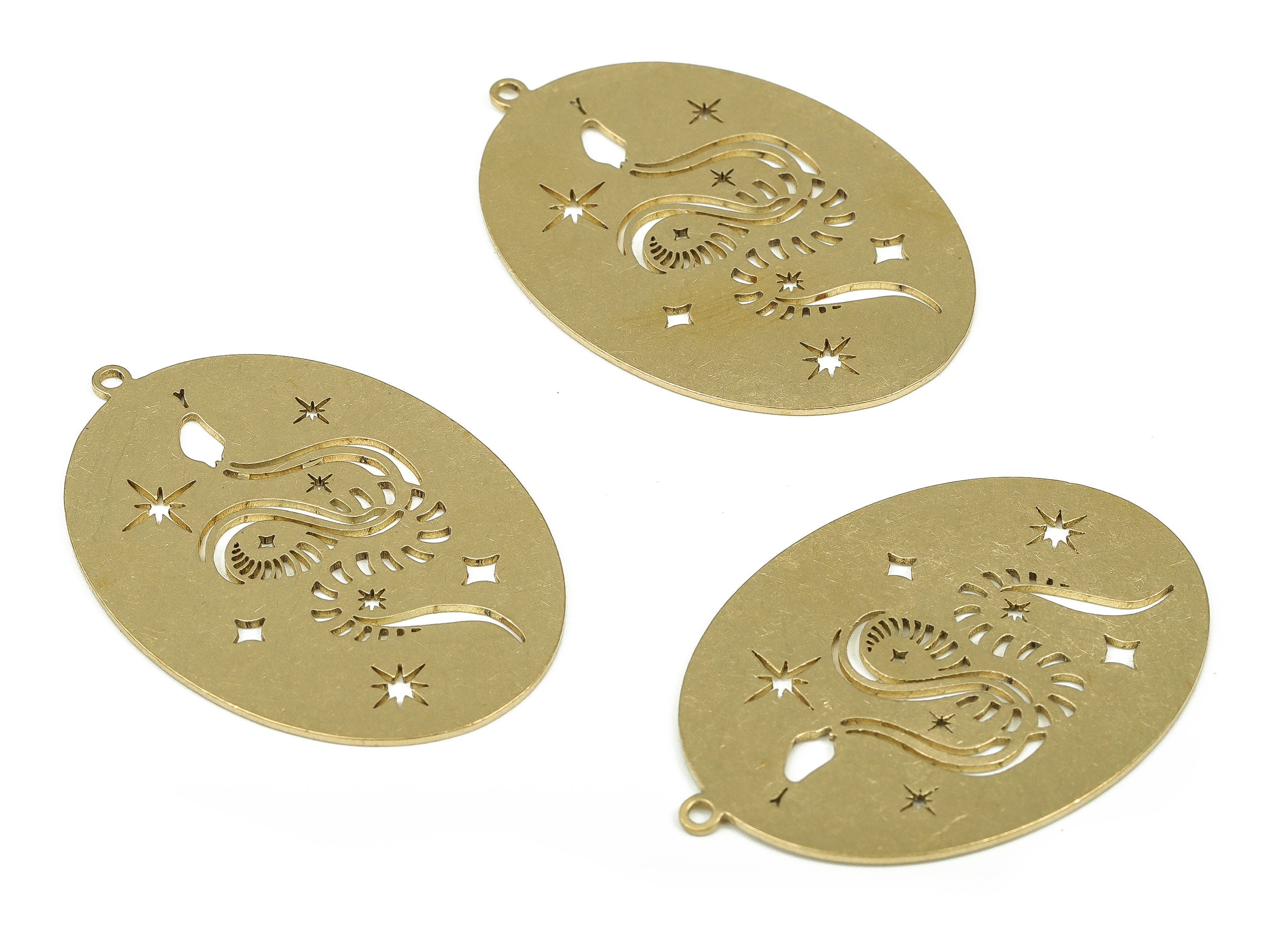 Brass Oval Snake Earring Charms - Raw Brass Oval Star Pendant - Brass Earrings Charm - Jewelry Making Supplies -38.65x26.66x0.74mm - PP4315 - DOMEDBAZAAR