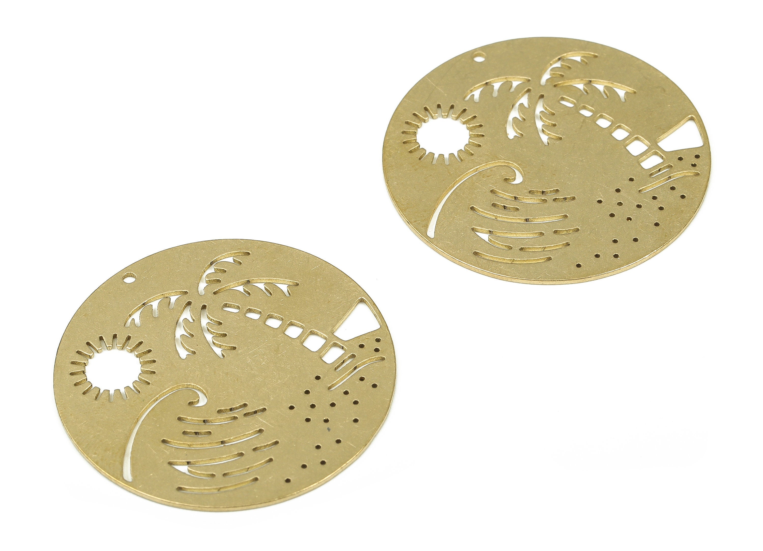 Brass Round Sun Earring Charms - Raw Brass Tree Wavy Circle Pendant - Earrings Finding - Jewelry Making Supplies - 35x35x0.74mm - PP4329 - DOMEDBAZAAR