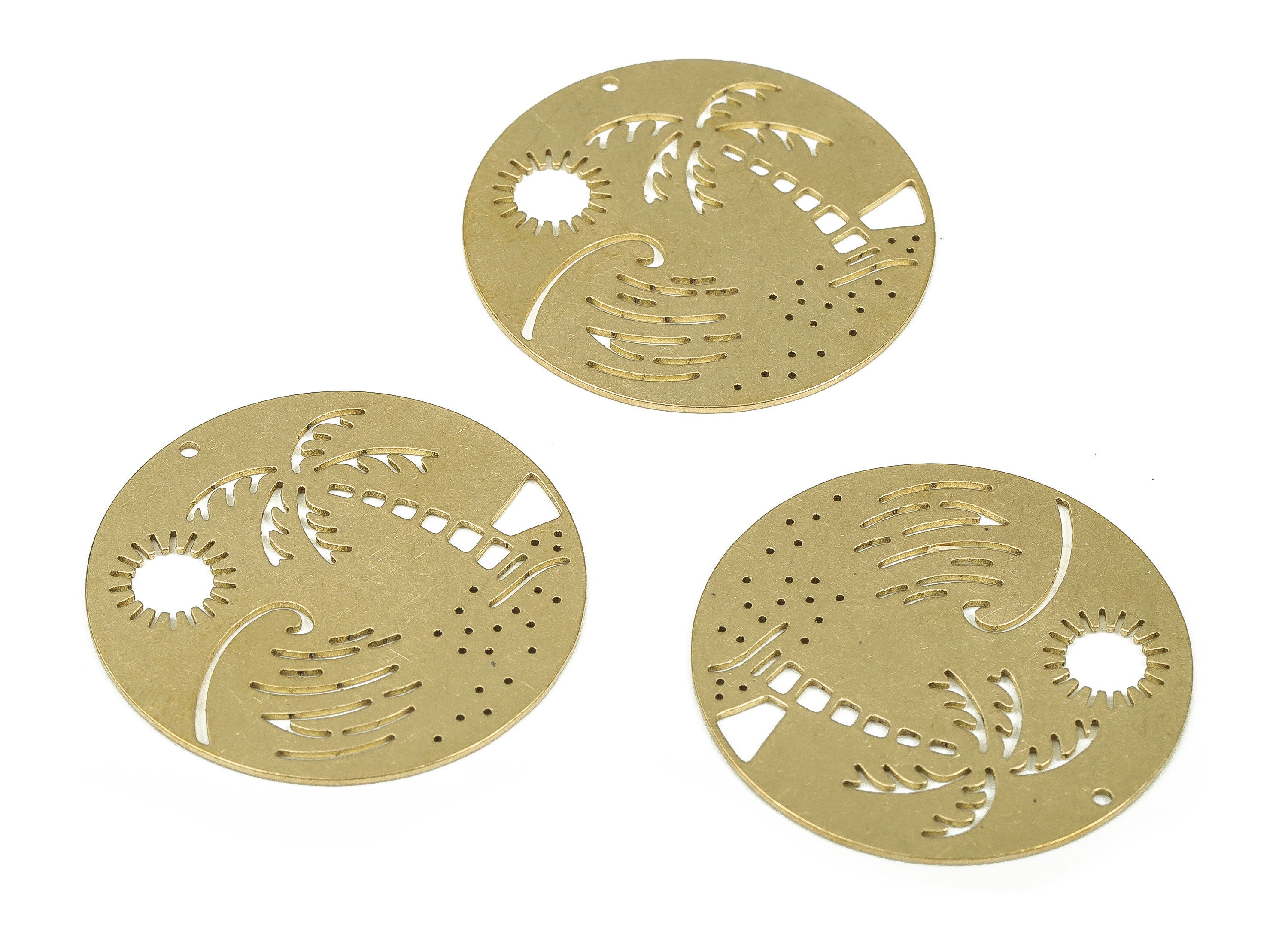 Brass Round Sun Earring Charms - Raw Brass Tree Wavy Circle Pendant - Earrings Finding - Jewelry Making Supplies - 35x35x0.74mm - PP4329 - DOMEDBAZAAR