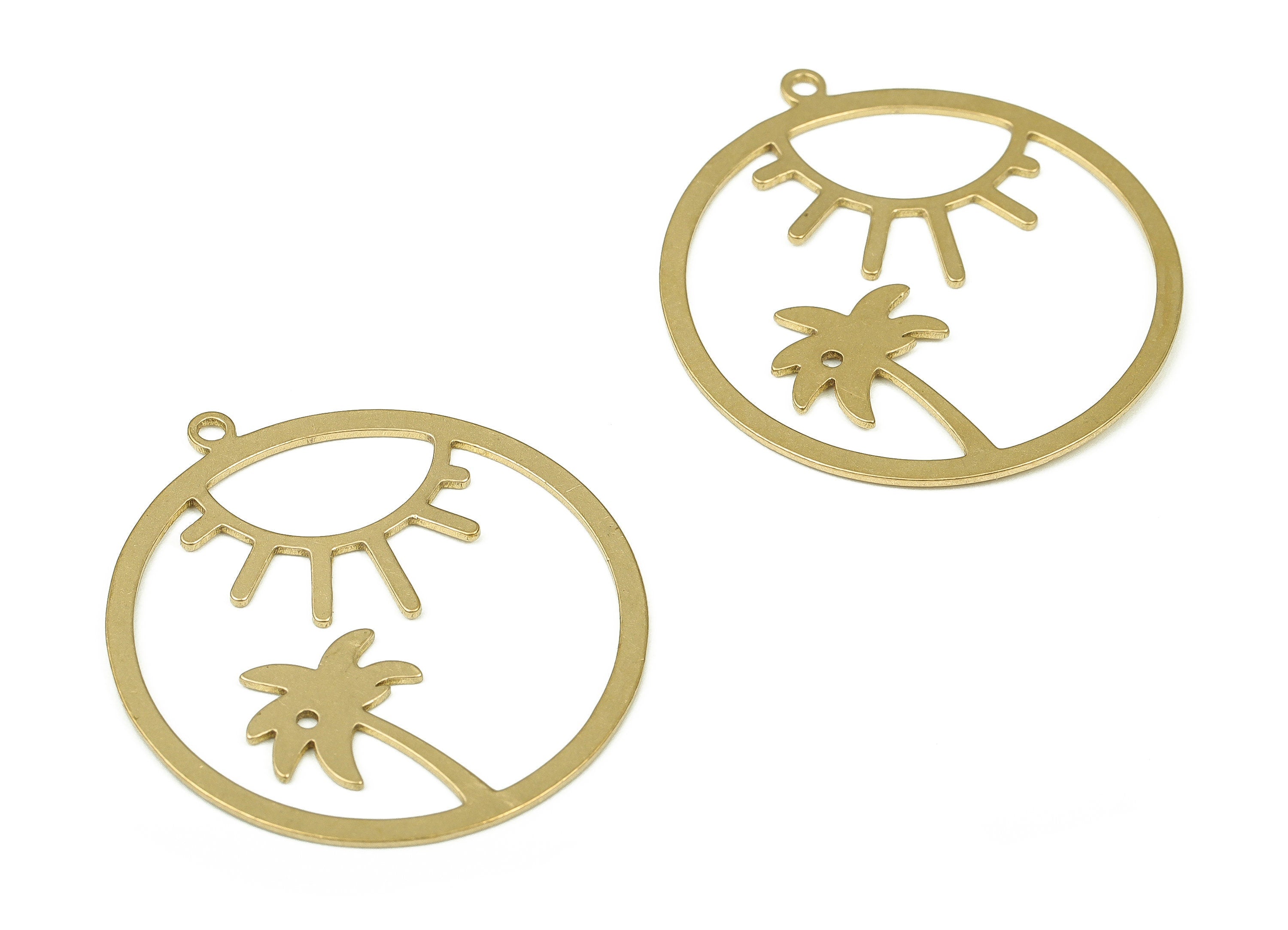 Brass Round Sun Earring Charms - Raw Brass Circle Tree Pendant - Earring Findings - Jewelry Making Supplies - 32.95x30.5x0.78mm - PP4288 - DOMEDBAZAAR