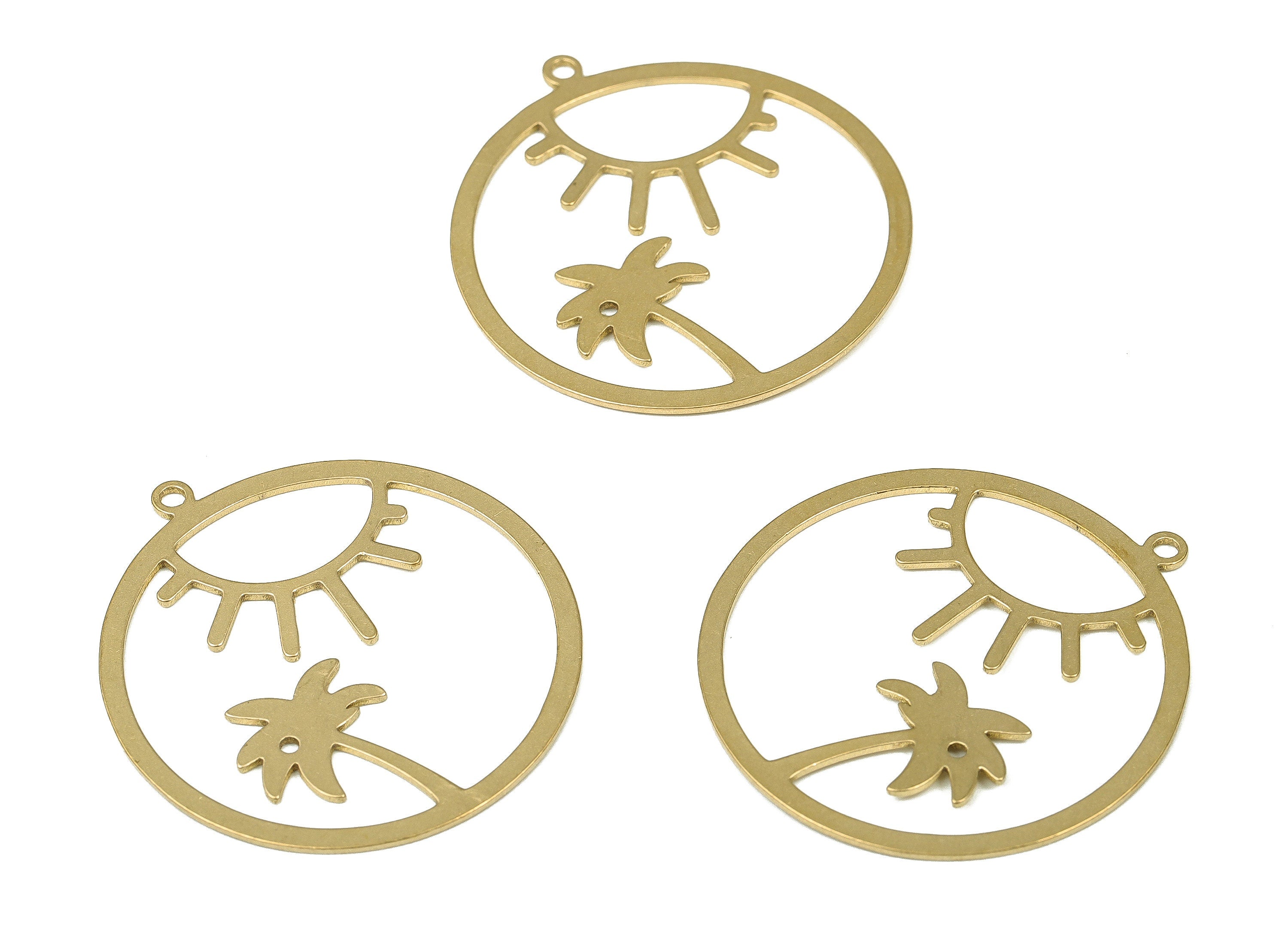 Brass Round Sun Earring Charms - Raw Brass Circle Tree Pendant - Earring Findings - Jewelry Making Supplies - 32.95x30.5x0.78mm - PP4288 - DOMEDBAZAAR