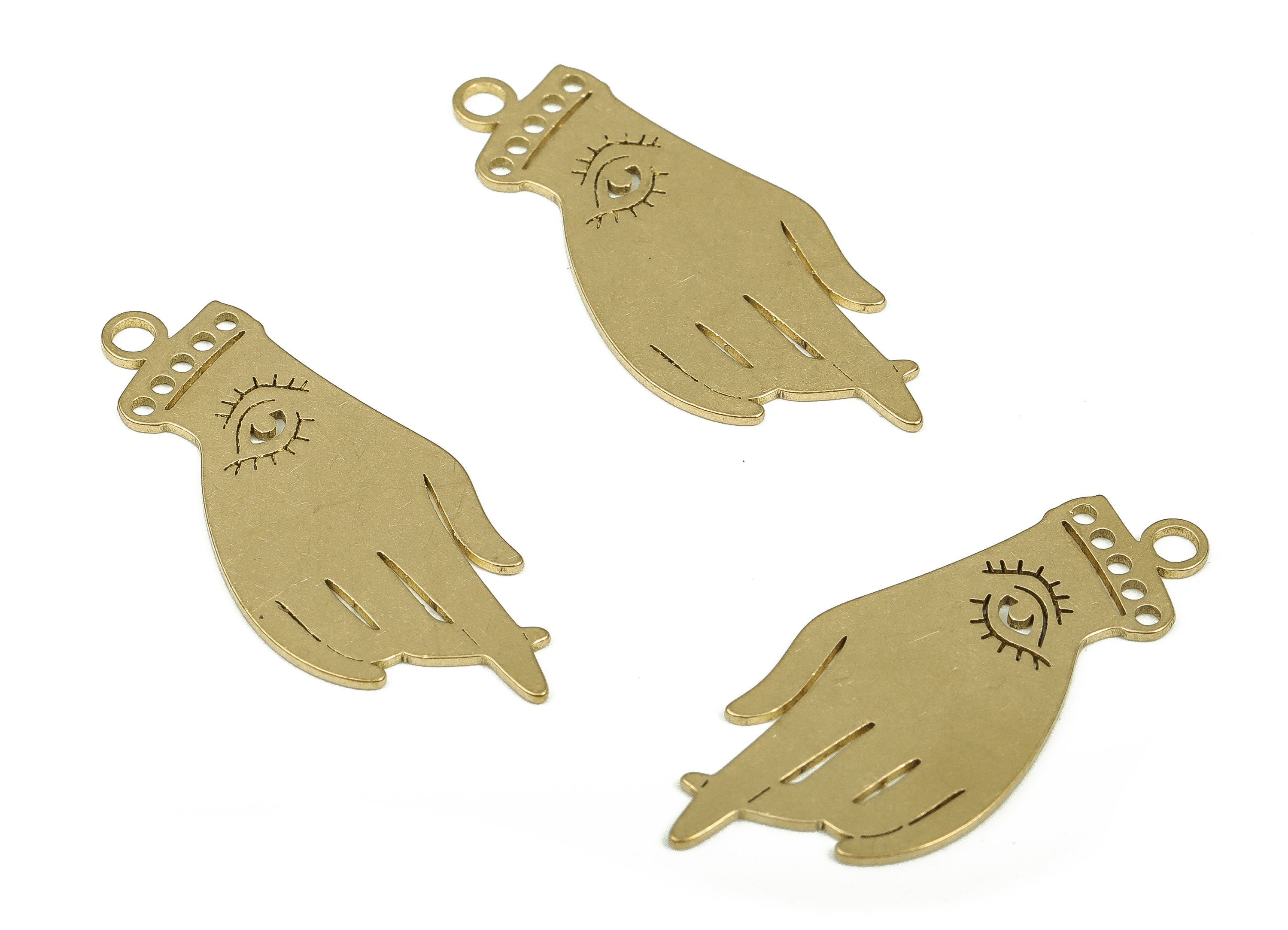 Personalized stamping blank - Brass Hand Eye Earring Charms - Hand Eye Pendant – Brass Eye Hand Charm - 31.89x13.44x0.7mm - PP4291 - DOMEDBAZAAR