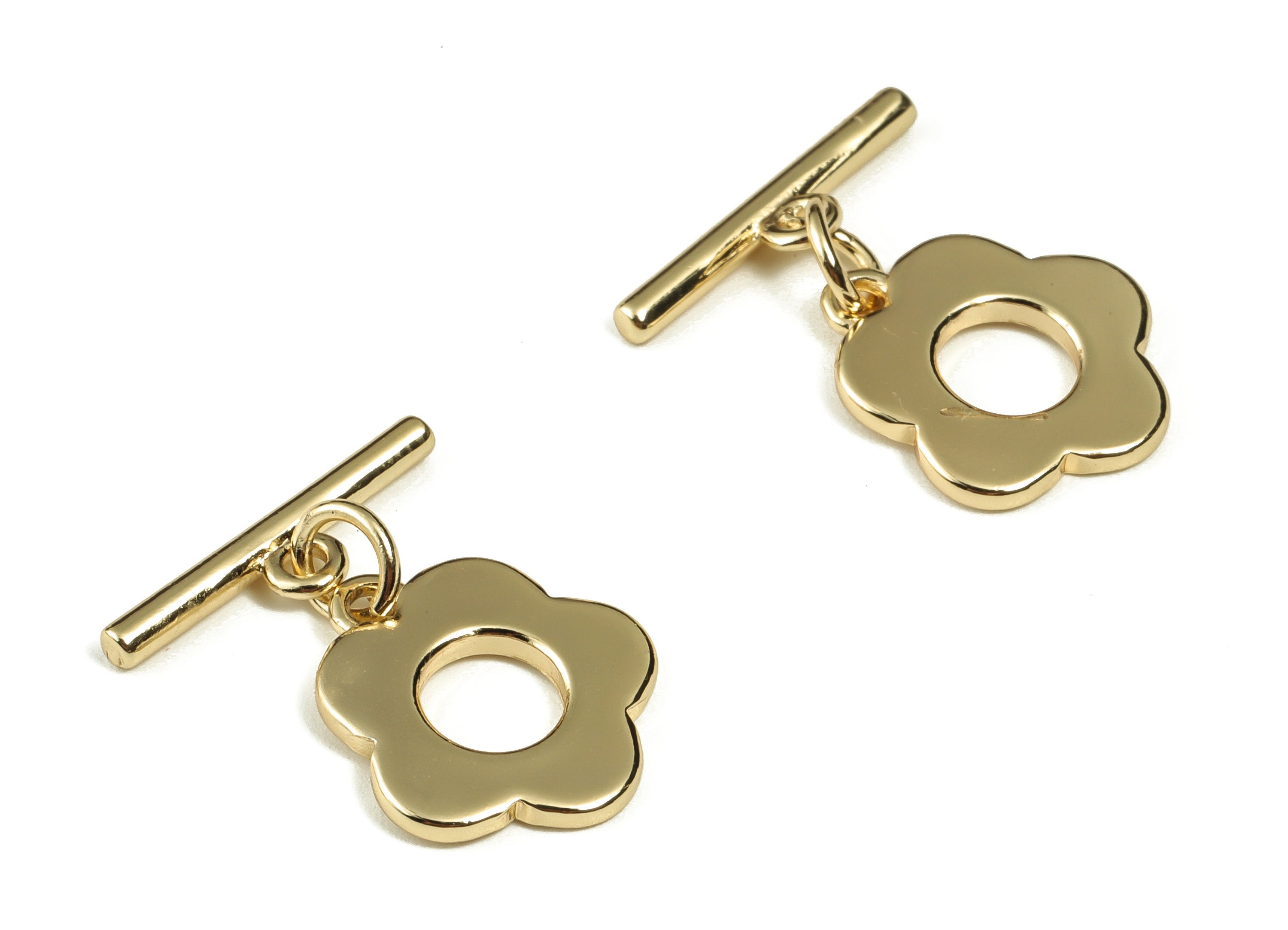 Brass Toggle Clasp - Brass Flower Toggle Clasp - 18K Gold Plated Brass Flower Toggle Clasp - Jewelry Supplies-19.02x16.02x1.77mm- RGP3257 - DOMEDBAZAAR