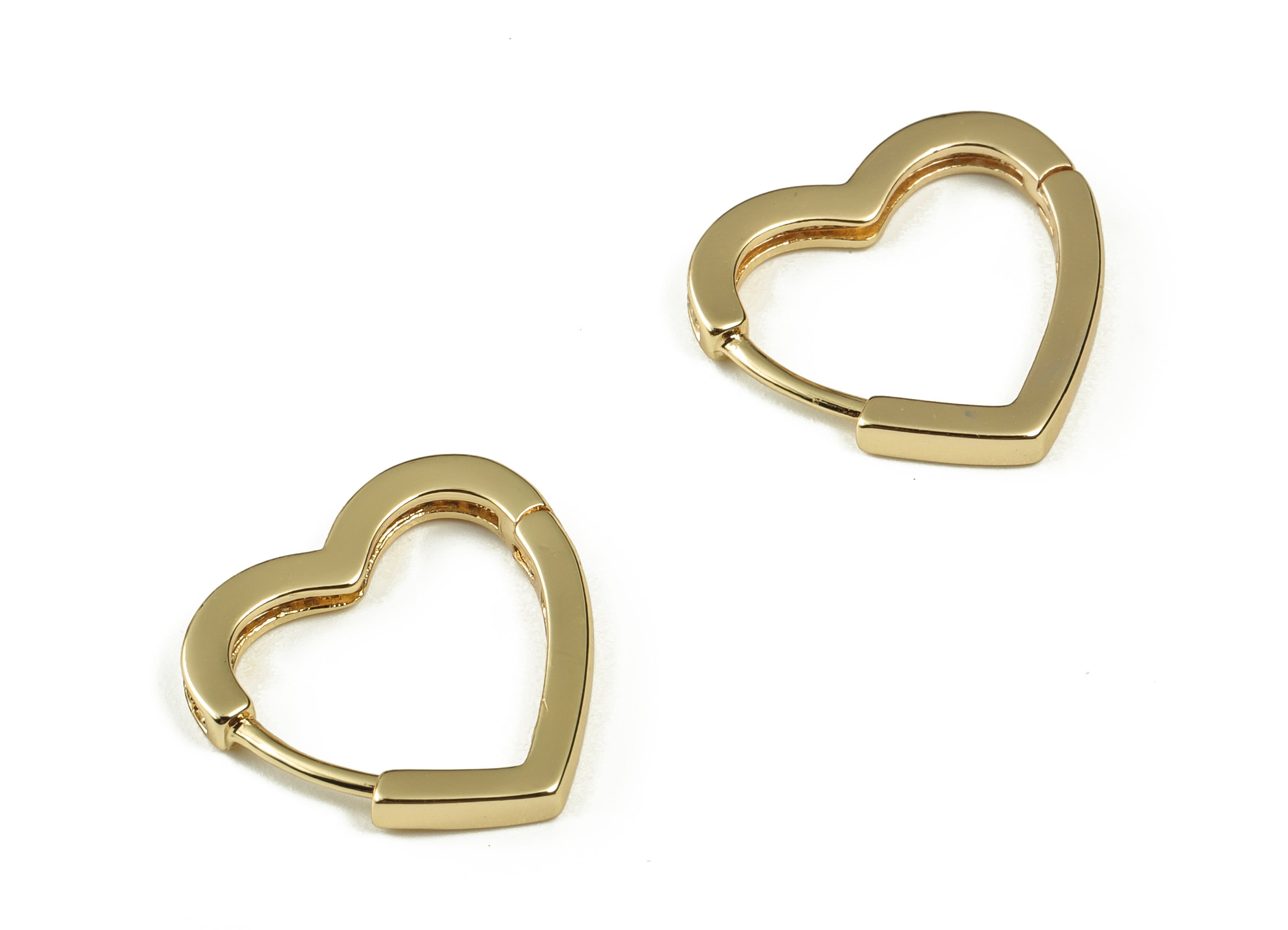 Brass Love Heart Huggie Earrings - Brass ZirconHoop Earrings- 18k Gold Plated Brass - Jewelry Making Supplies - 15.81x14.94x1.91mm - RGP3211 - DOMEDBAZAAR