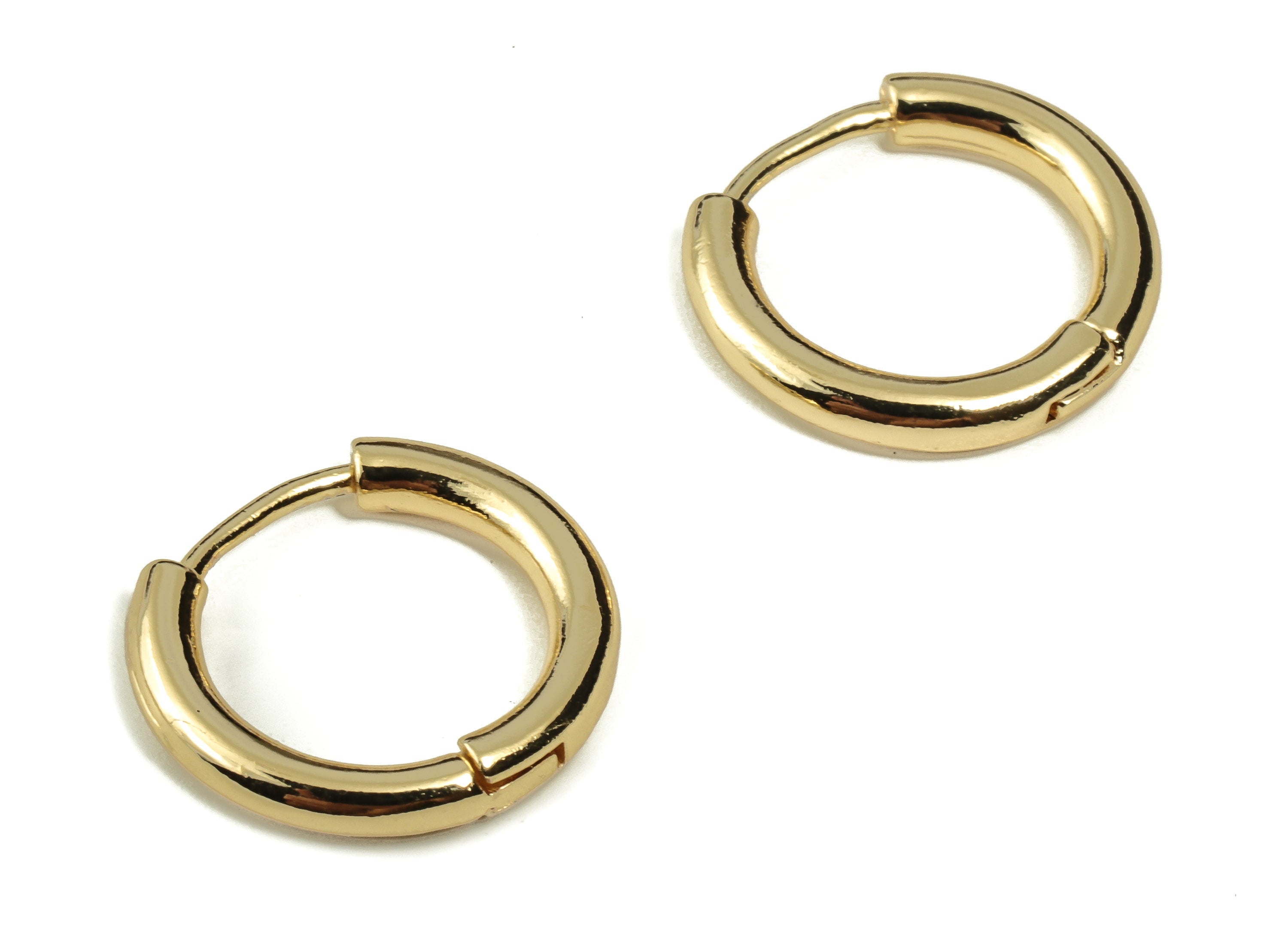 Brass Round Huggie Hoop - Small Hoop Earring – Thick Circle Hoops – 18K Real Gold Plated Brass - Earring Findings - 16.76×16×2.9mm - RGP3237 - DOMEDBAZAAR