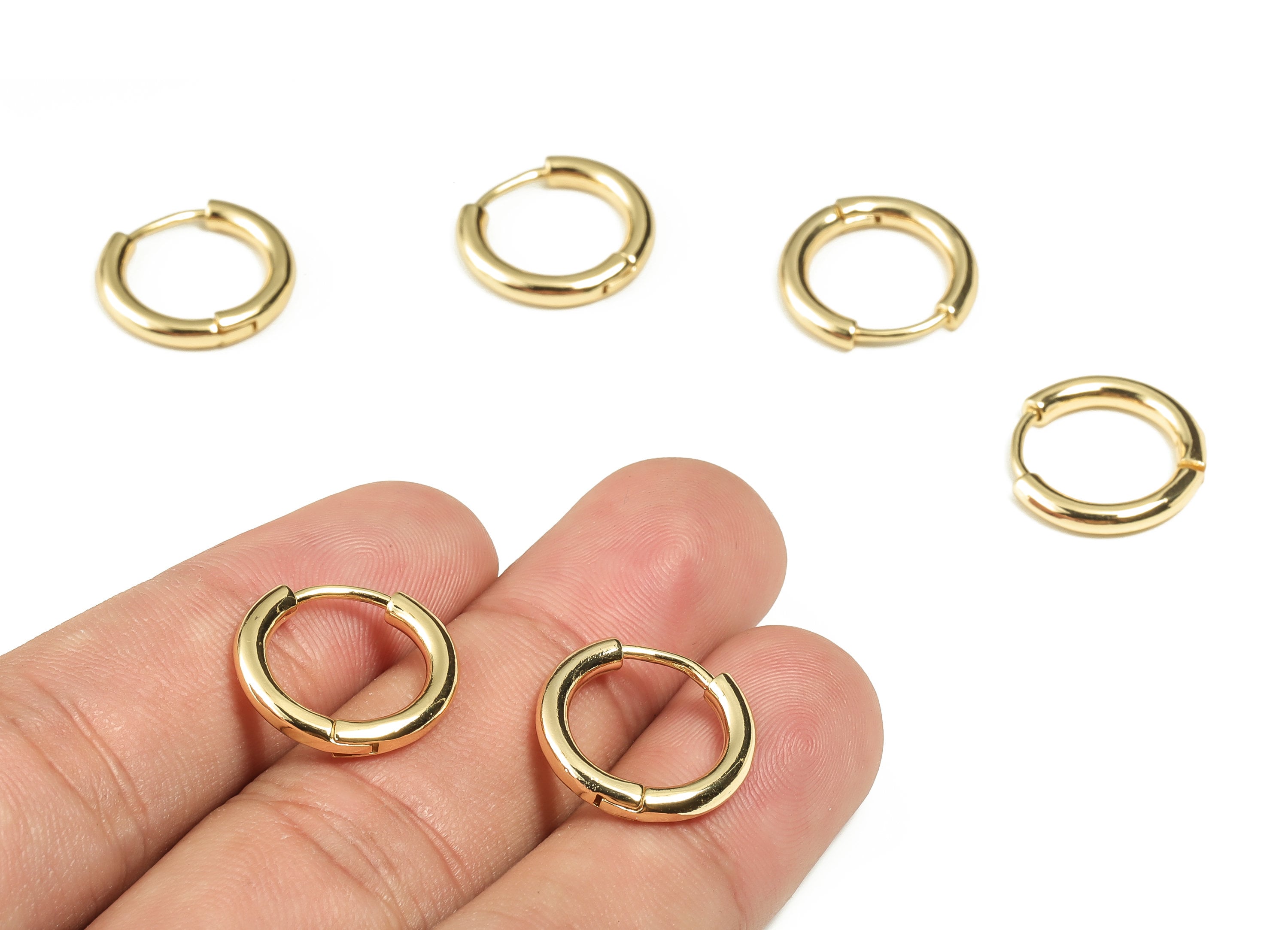 Brass Round Huggie Hoop - Small Hoop Earring – Thick Circle Hoops – 18K Real Gold Plated Brass - Earring Findings - 16.76×16×2.9mm - RGP3237 - DOMEDBAZAAR