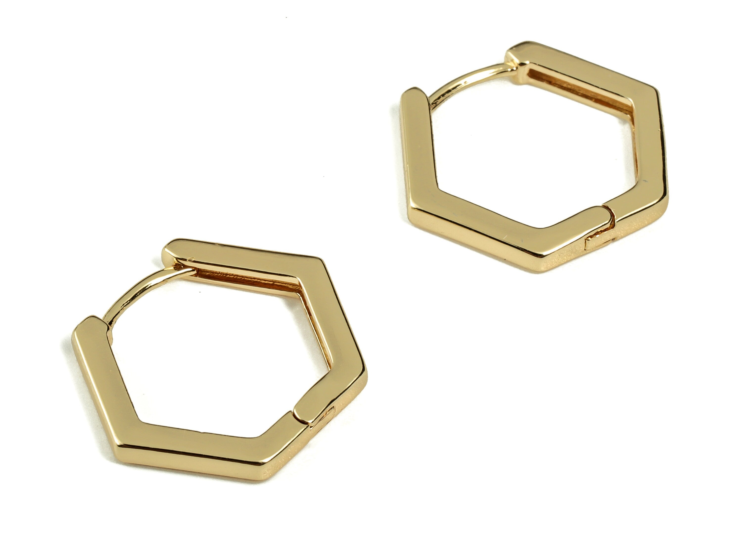 Brass Hexagon Hoop Earrings - Brass Studs Earrings - Geometric Hoop Earrings - 18K Gold Plated Brass Earrings -18.02x15.05x2.11mm- RGP3276 - DOMEDBAZAAR