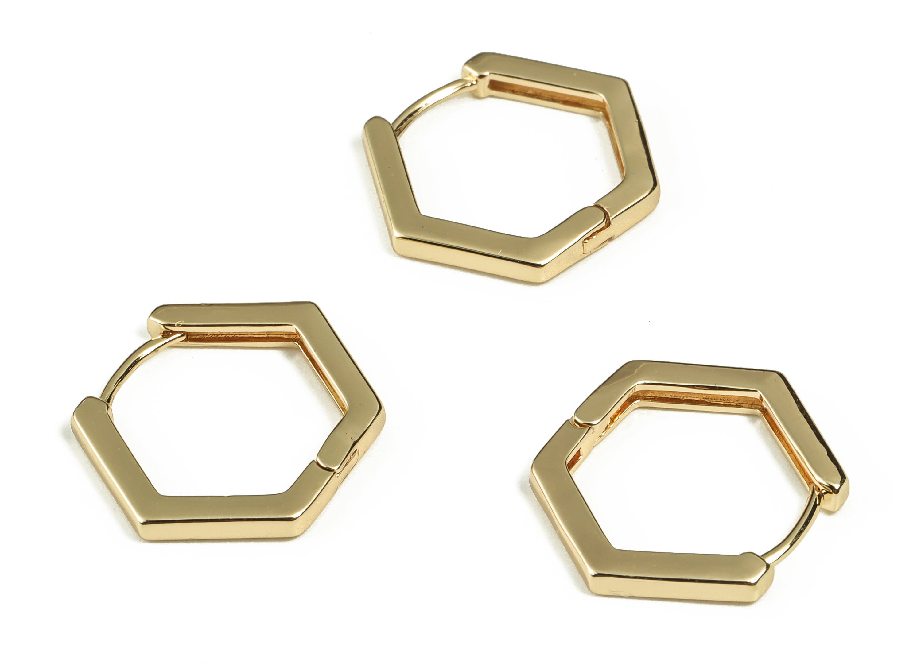 Brass Hexagon Hoop Earrings - Brass Studs Earrings - Geometric Hoop Earrings - 18K Gold Plated Brass Earrings -18.02x15.05x2.11mm- RGP3276 - DOMEDBAZAAR