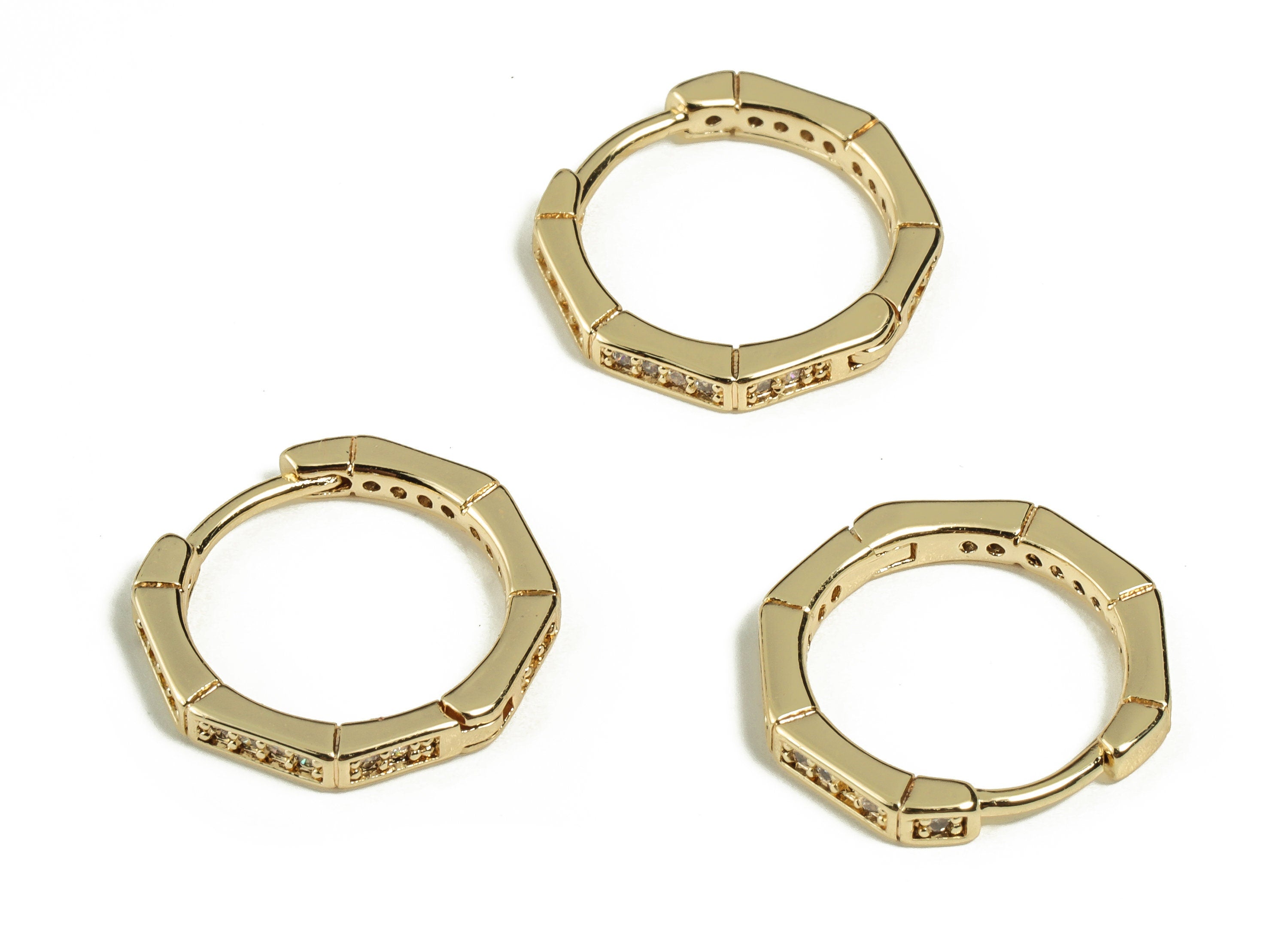 Octagon Hoop Earrings - Brass Zircon Huggie Hoop Earrings – Dainty Octagon Earrings - Jewelry Supplies - 15.77×14.447×1.92mm - RGP3194 - DOMEDBAZAAR