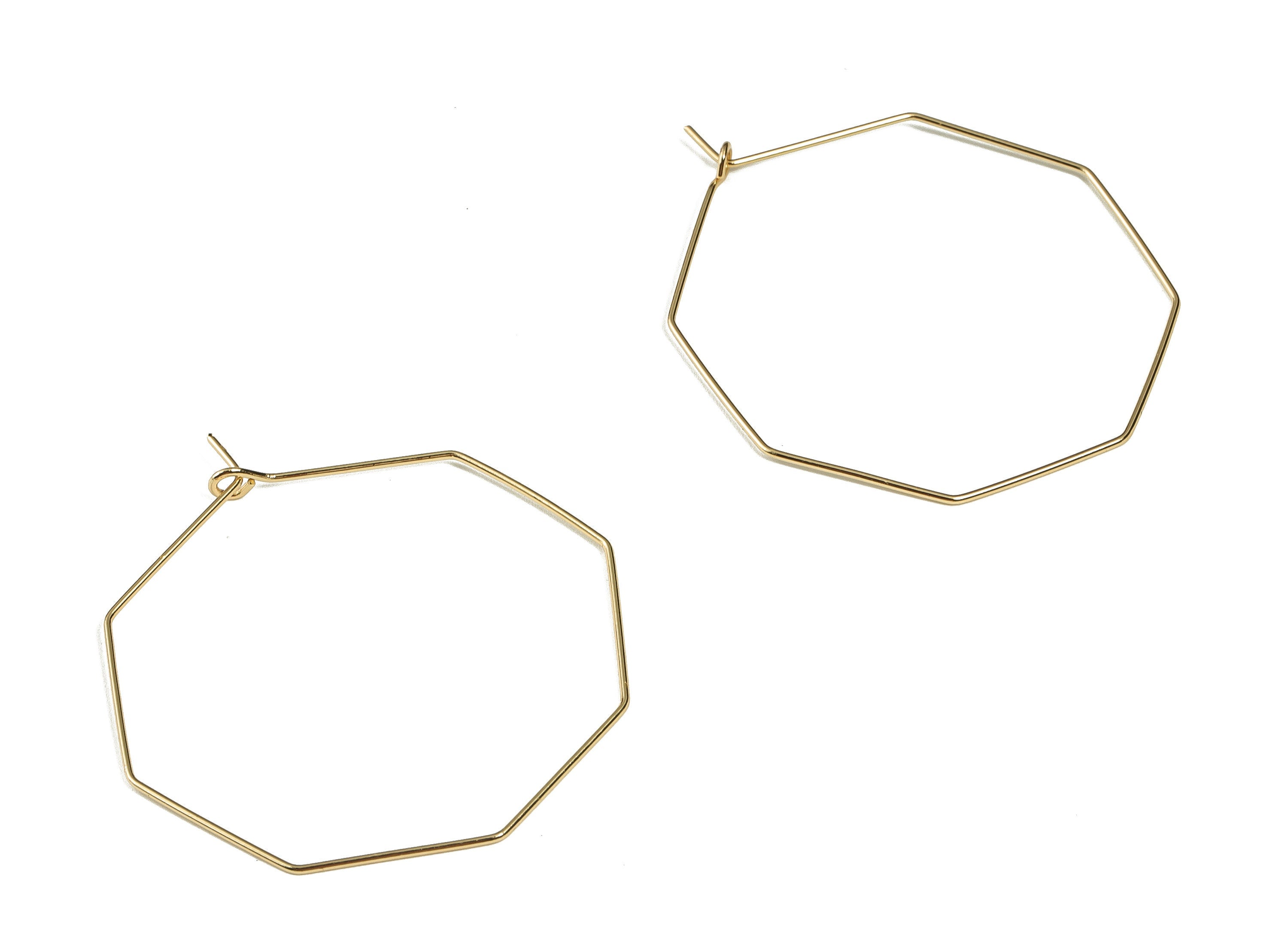 Brass Octagon Hoop Earrings - Brass Geometric Gold Plated Hoop Earrings - Honey Hoops - 18k Gold Plated Brass -44.28x39.31x0.65mm- RGP3272 - DOMEDBAZAAR