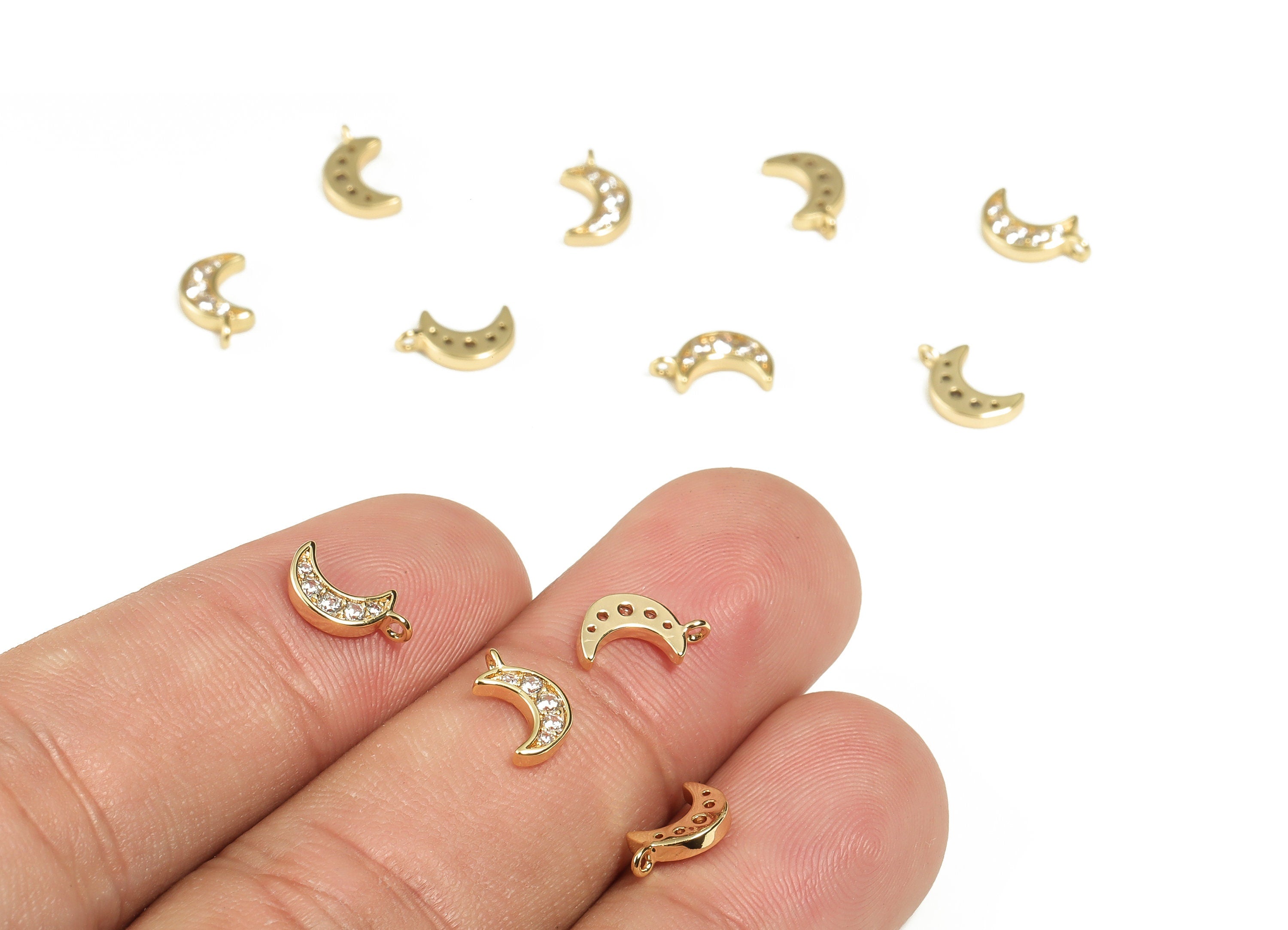 Brass Zircon Gold Half Moon Charm – Brass Zircon Half Moon Pendant - 18K Real Gold Plated Brass – Earring Charm - 8.87×5.46×1.44mm - RGP3105 - DOMEDBAZAAR