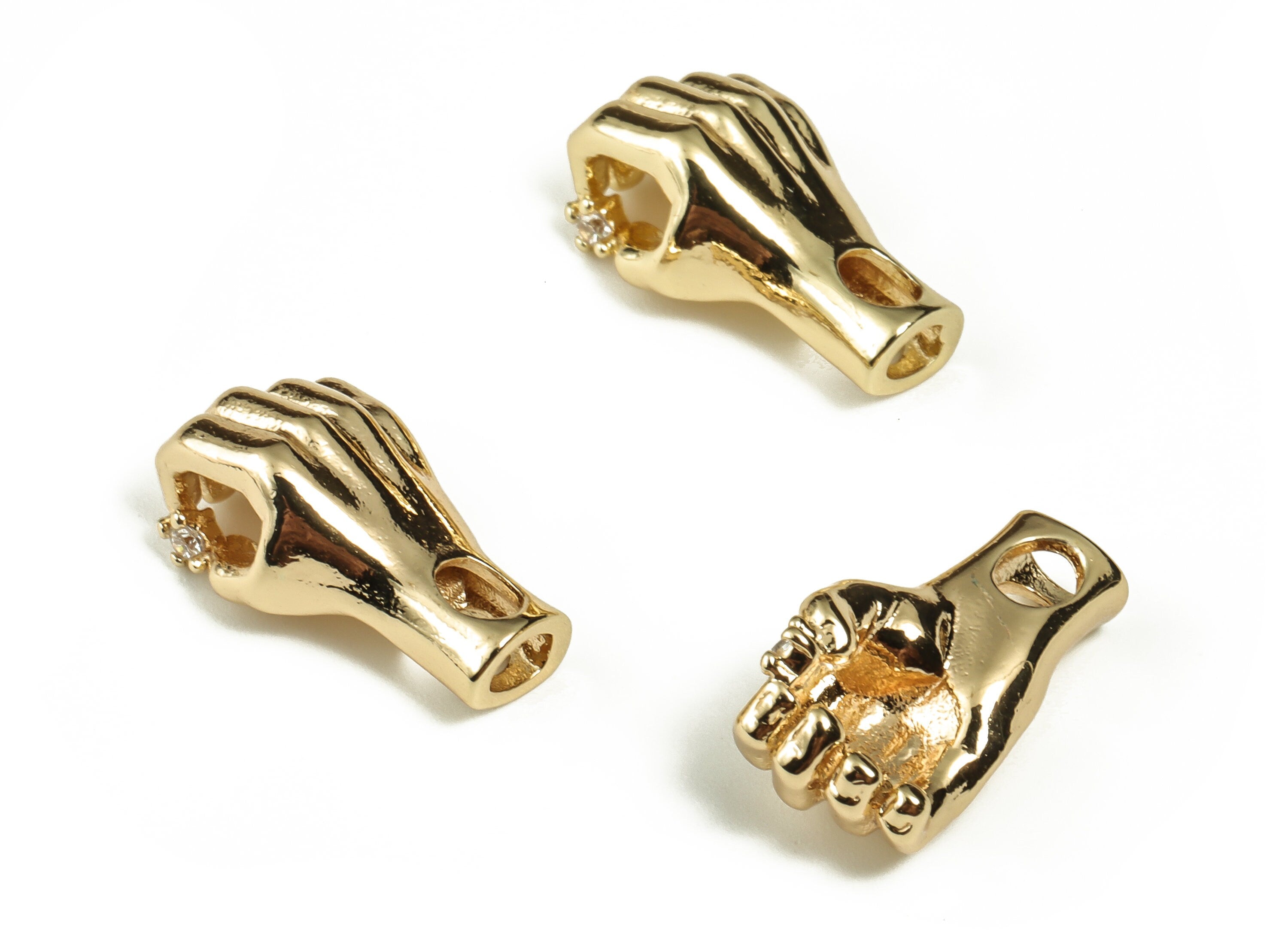 Brass Zircon Hand Pendant – Gold Plated Brass Hand Charm - 18K Real Gold Plated Brass – Jewelry Supplies – 16.99x9.33x4.39mm – RGP3249 - DOMEDBAZAAR