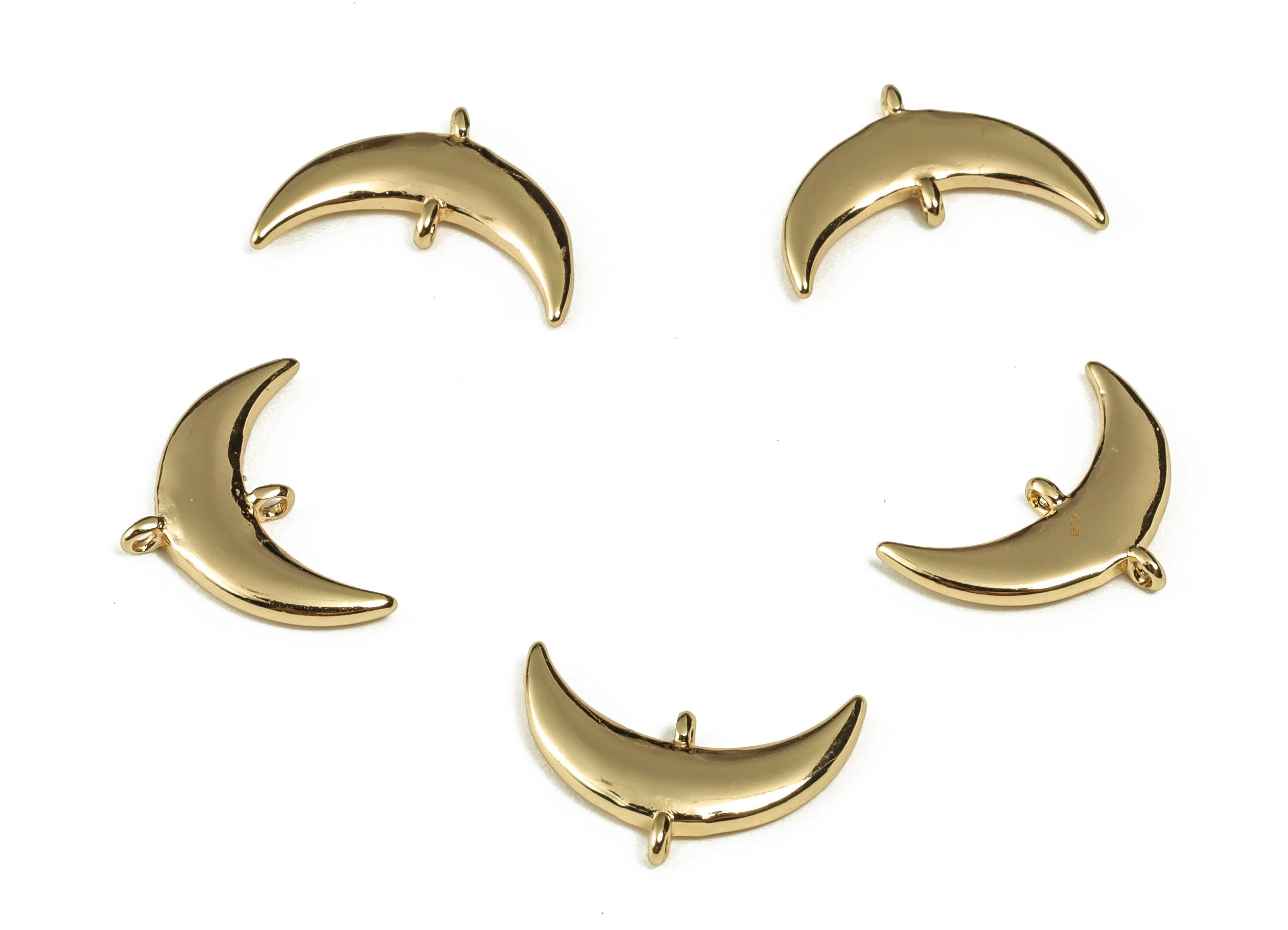 Brass Crescent Charm Connector - Brass Moon Charm Pendant - 18K Real Gold Plated Brass Charms - Jewelry Supplies -14.63x10.3x1.77mm- RGP3100 - DOMEDBAZAAR