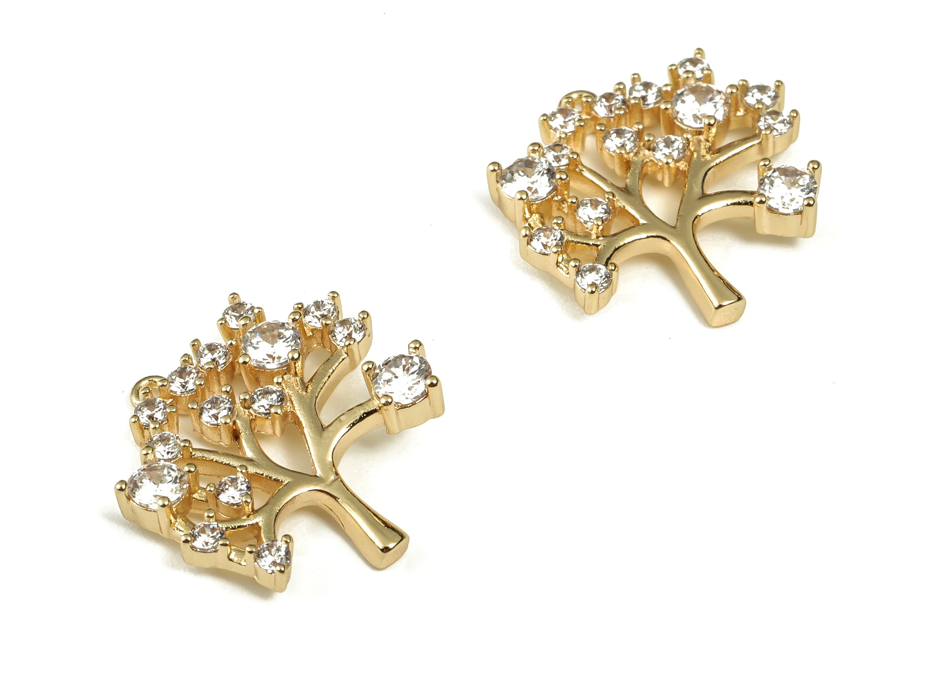 Tree of Life Pendant Charm – Brass Zircon Tree Earring charm – 18k Gold Plated Brass Charm – Jewelry Supplies – 16.34x16.08x3.16mm – RGP3248 - DOMEDBAZAAR
