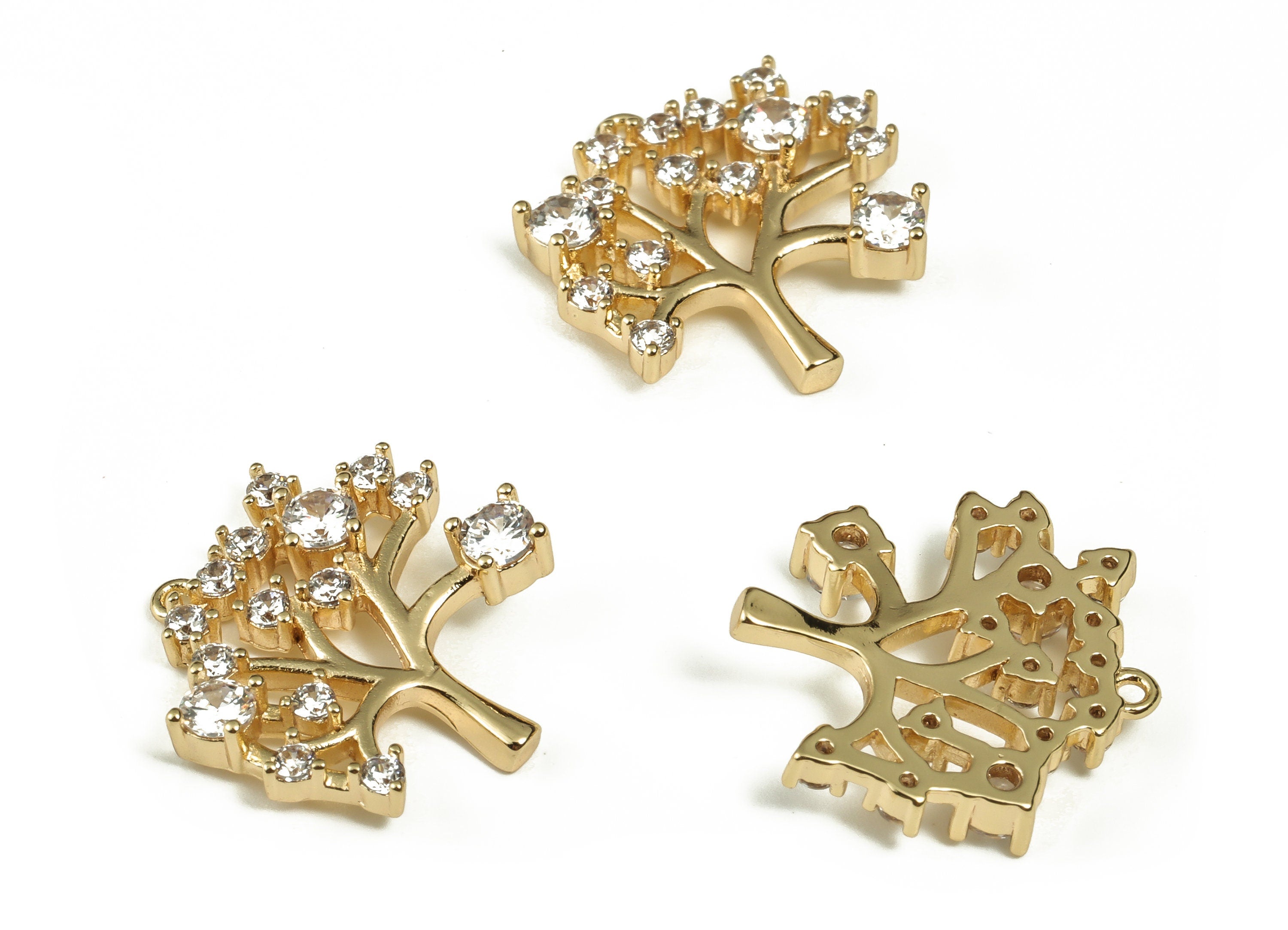 Tree of Life Pendant Charm – Brass Zircon Tree Earring charm – 18k Gold Plated Brass Charm – Jewelry Supplies – 16.34x16.08x3.16mm – RGP3248 - DOMEDBAZAAR