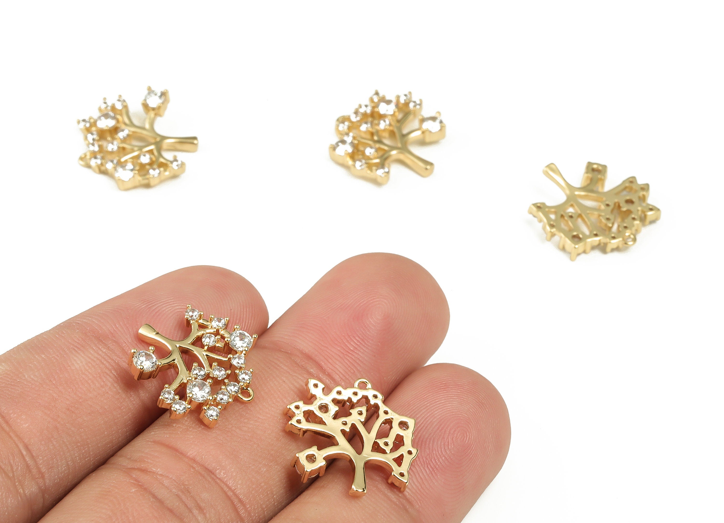 Tree of Life Pendant Charm – Brass Zircon Tree Earring charm – 18k Gold Plated Brass Charm – Jewelry Supplies – 16.34x16.08x3.16mm – RGP3248 - DOMEDBAZAAR