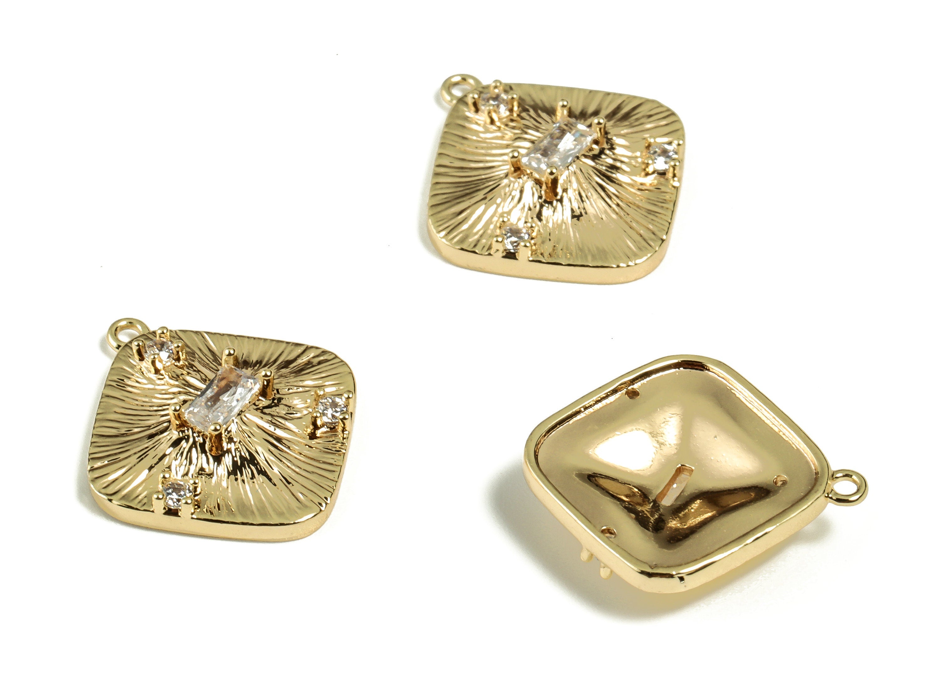 Brass Zircon Rhombus Pendant - Rhombus Earring Charm - 18K Real Gold Plated Brass – Jewelry Making Supplies – 16.68x15.02x4.16mm – RGP3223 - DOMEDBAZAAR