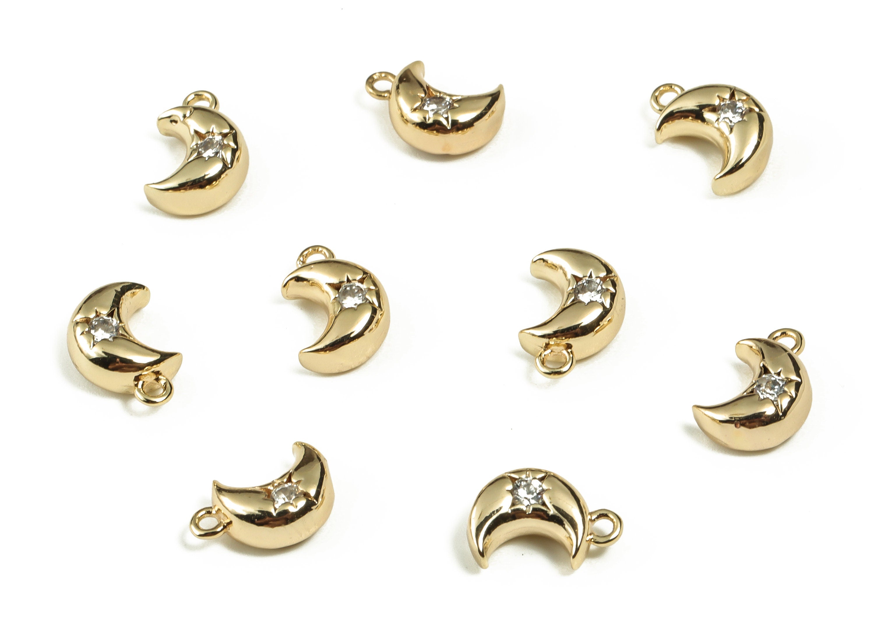 Brass Moon Pendant – Gold Plated Tiny Moon Star Earring Charm - 18K Real Gold Plated Brass – Jewelry Supplies – 9.62x6.52x3.76mm – RGP3247 - DOMEDBAZAAR