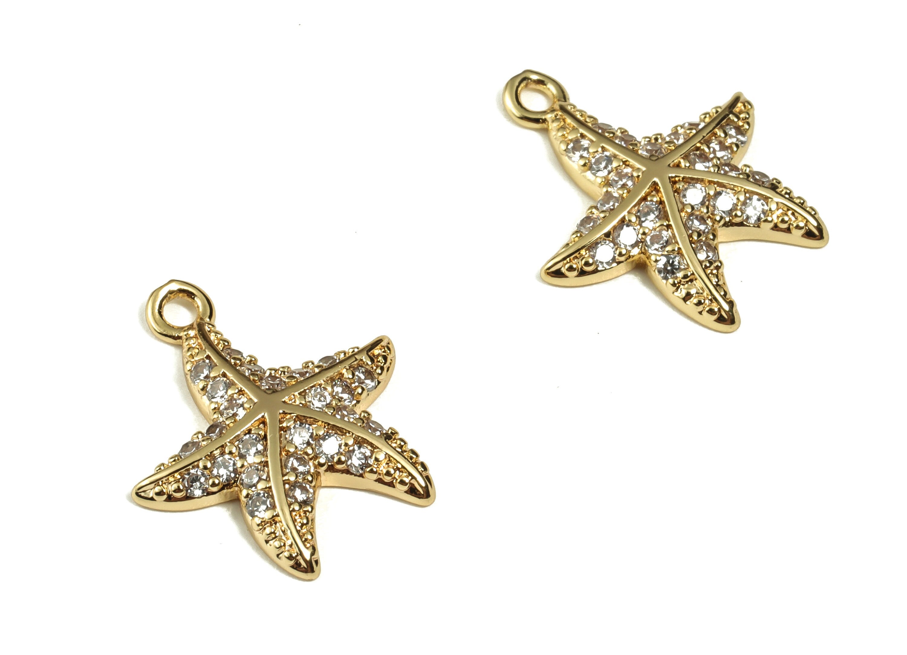 Brass Starfish Earring Charm – Zircon Brass Star Pendant – 18K Real Gold Plated Brass – DIY Jewelry Supplies – 17.17x14.77x2.57mm – RGP3224 - DOMEDBAZAAR