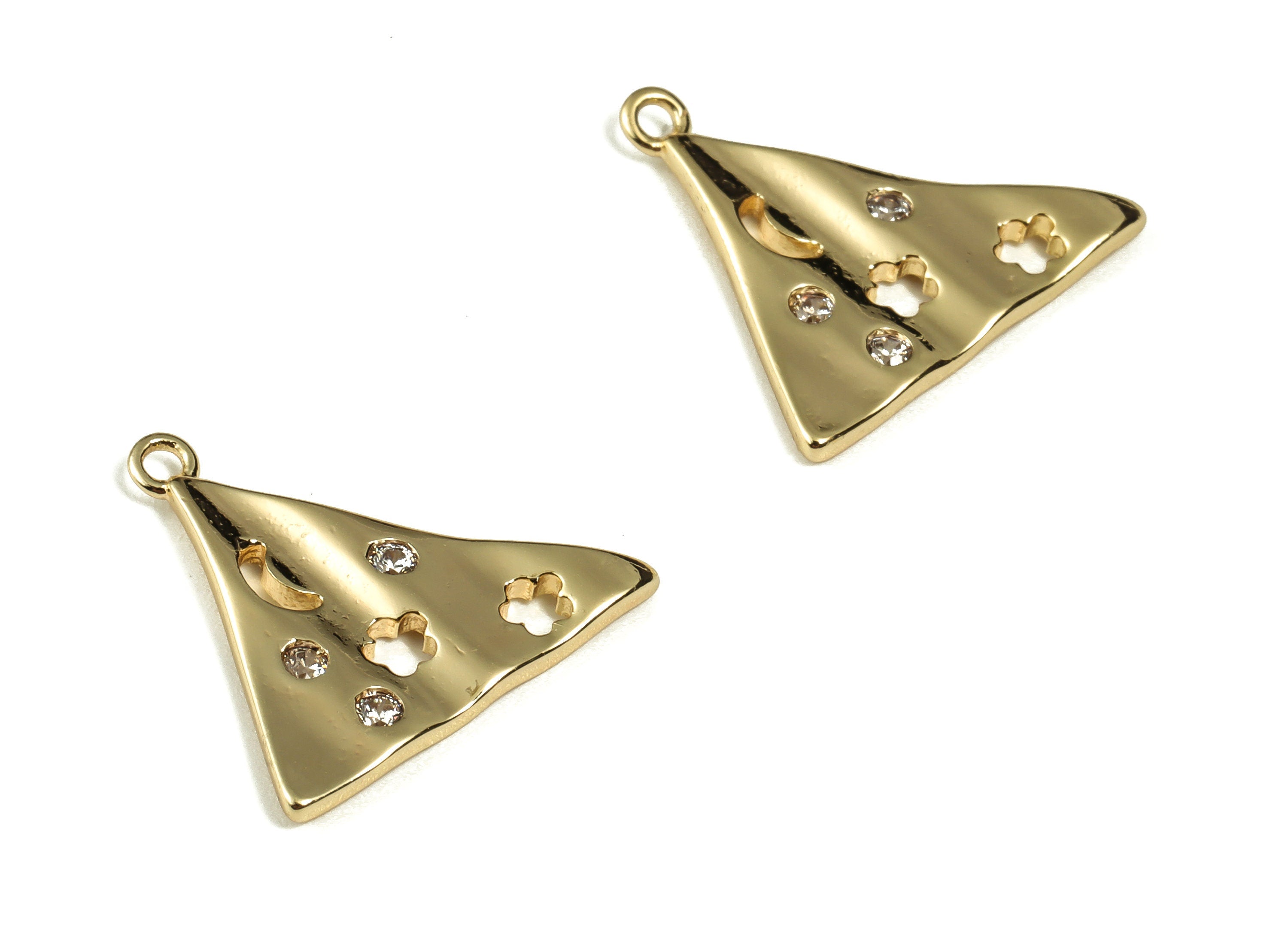 Brass Triangle Charm Pendant - Brass Pendant with Zircon - 18K Real Gold Plated Brass Charm - Jewelry Supplies -17.15x16.87x1.63mm- RGP3097 - DOMEDBAZAAR