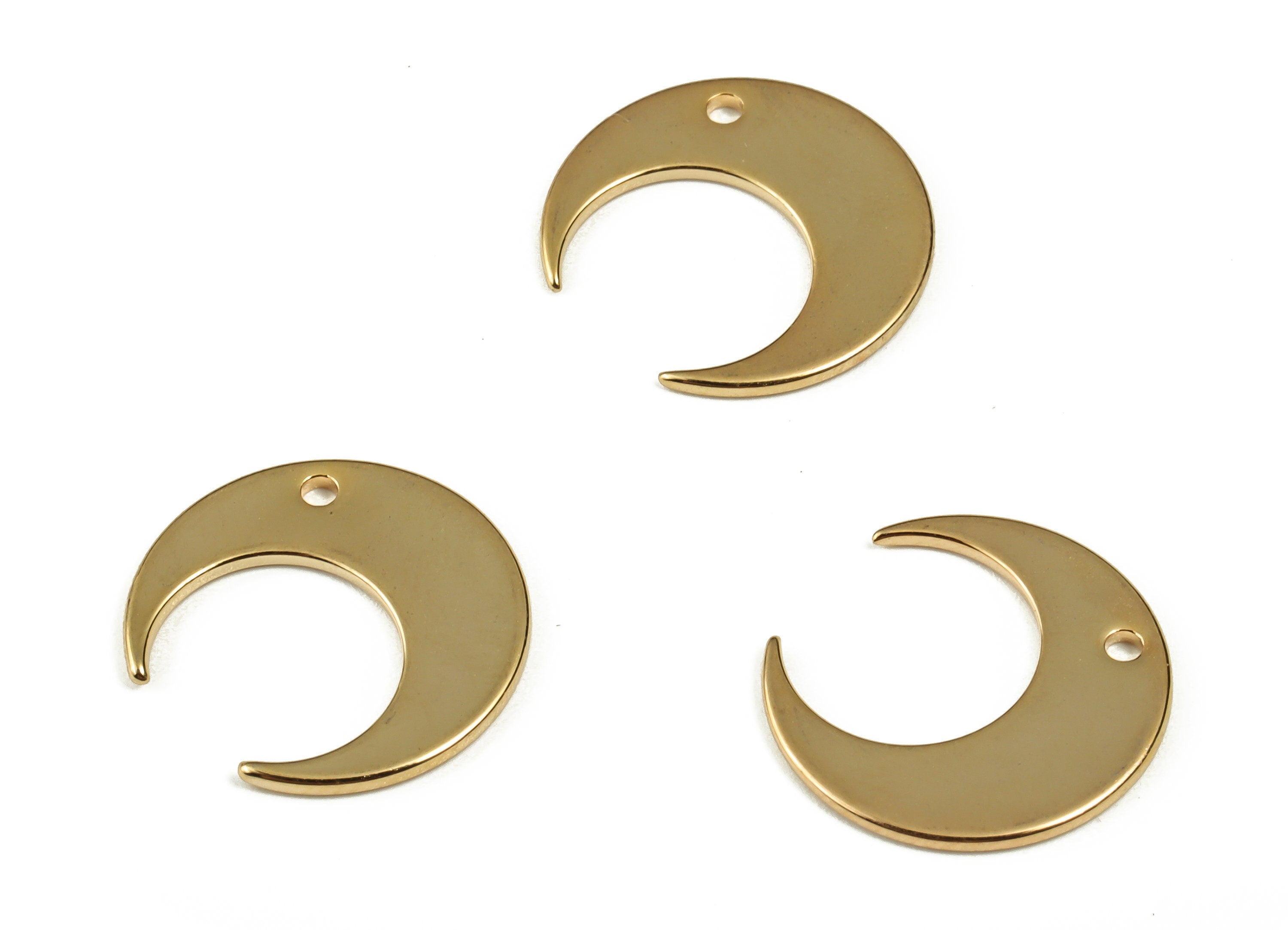 Brass Crescent Moon Earring Charm - Mini Crescent Pendant Charm - 18K Real Gold Plated Brass - Jewelry Supplies -14.1x13.45x0.8mm - RGP3098 - DOMEDBAZAAR