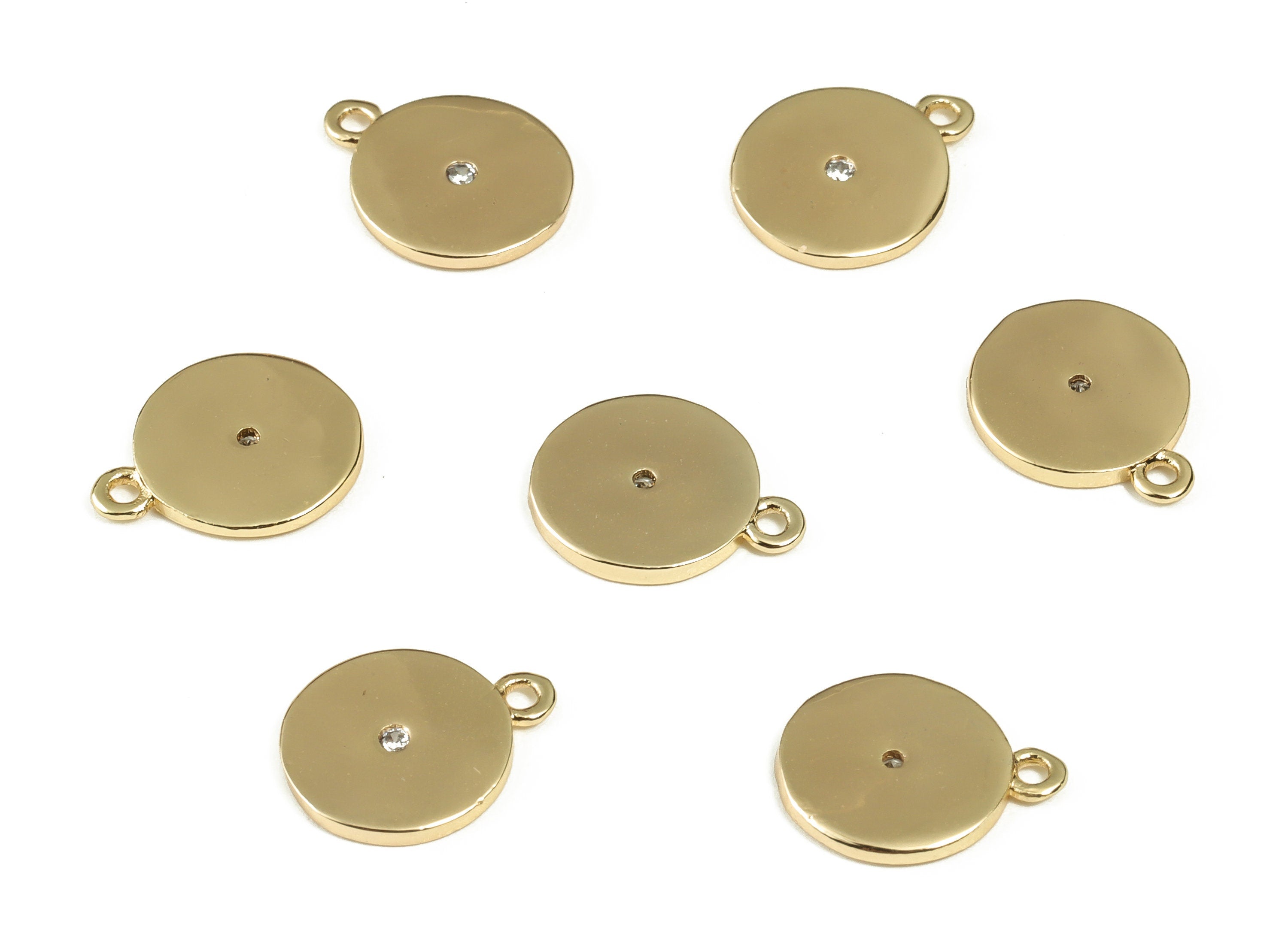 Brass Zircon Gold Round Charm – Brass Zircon Round Gold Pendant - 18K Real Gold Plated Brass – Earring Charm - 11.98×9.71×1.19mm - RGP3102 - DOMEDBAZAAR