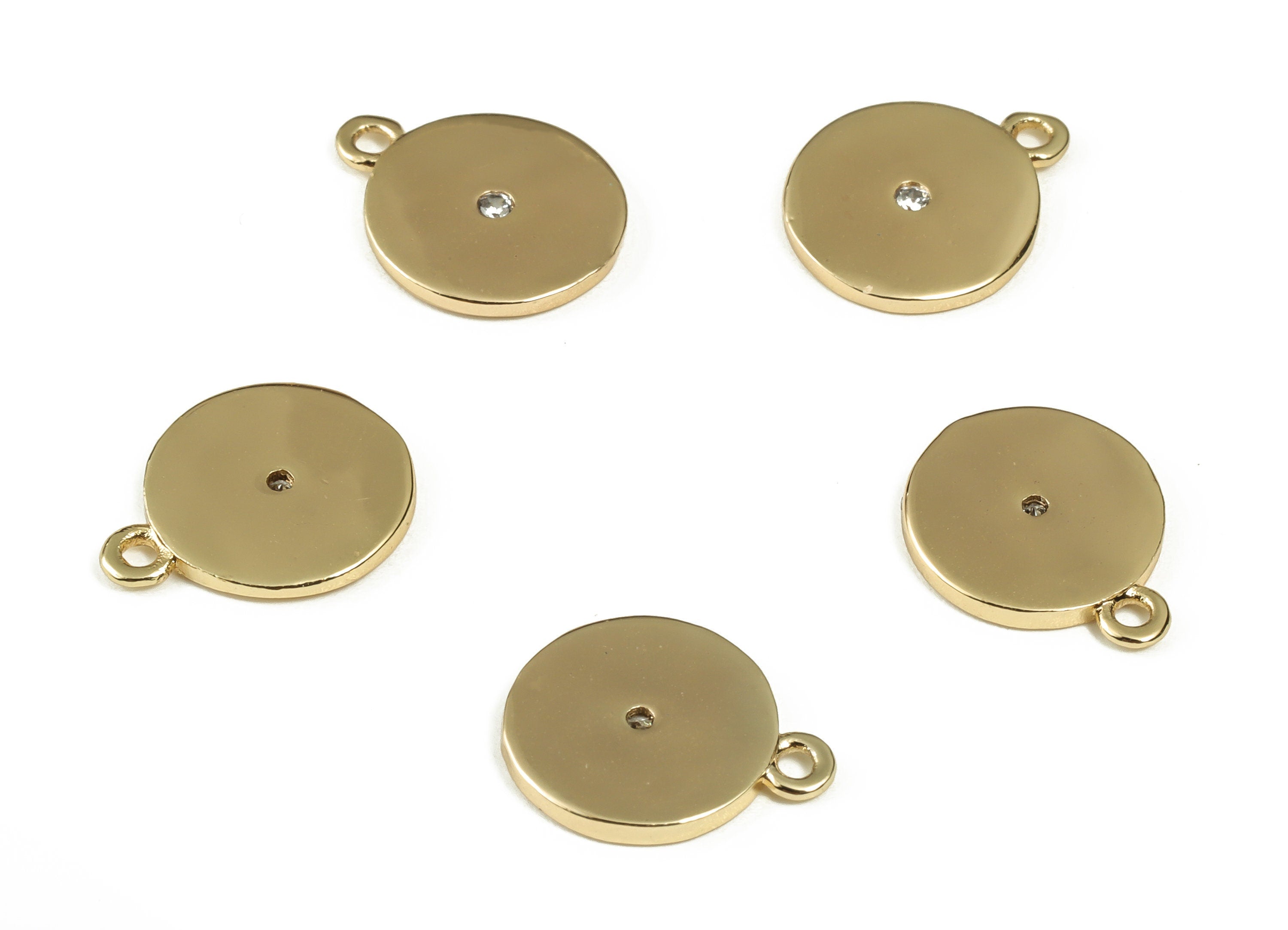 Brass Zircon Gold Round Charm – Brass Zircon Round Gold Pendant - 18K Real Gold Plated Brass – Earring Charm - 11.98×9.71×1.19mm - RGP3102 - DOMEDBAZAAR