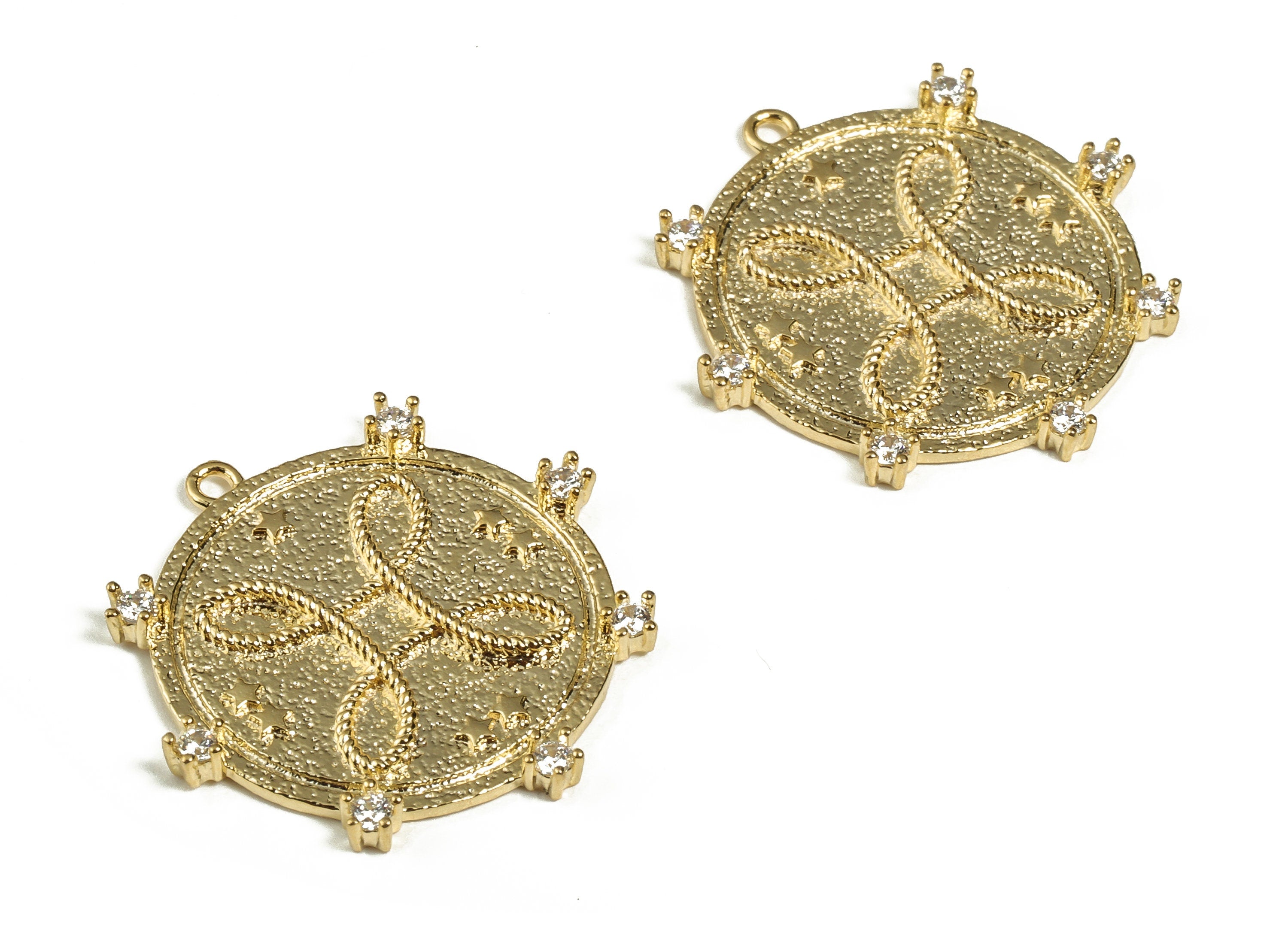 Brass Round Symbol Charm with Zircon - Brass Zircon Round Charm - Real 18K Gold Plated Brass - Jewelry Supplies -24.44x23.89x1.85mm- RGP3078 - DOMEDBAZAAR