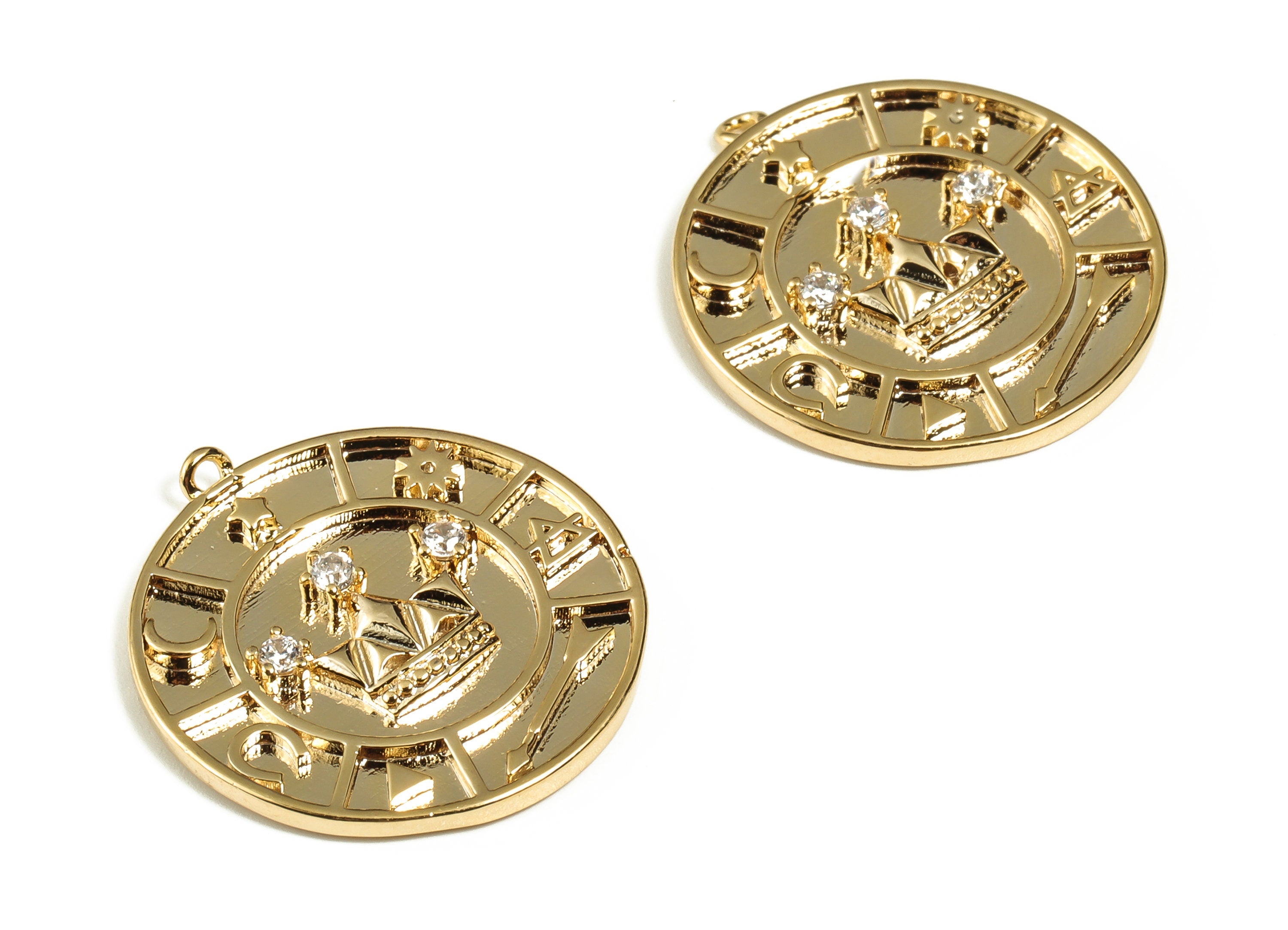 Brass Round Charm Pendant – Brass Zircon Crown Earring Charms - Real Gold Plated Brass Charm - Jewelry Supplies - 24.99x23x2.58mm- RGP3085 - DOMEDBAZAAR