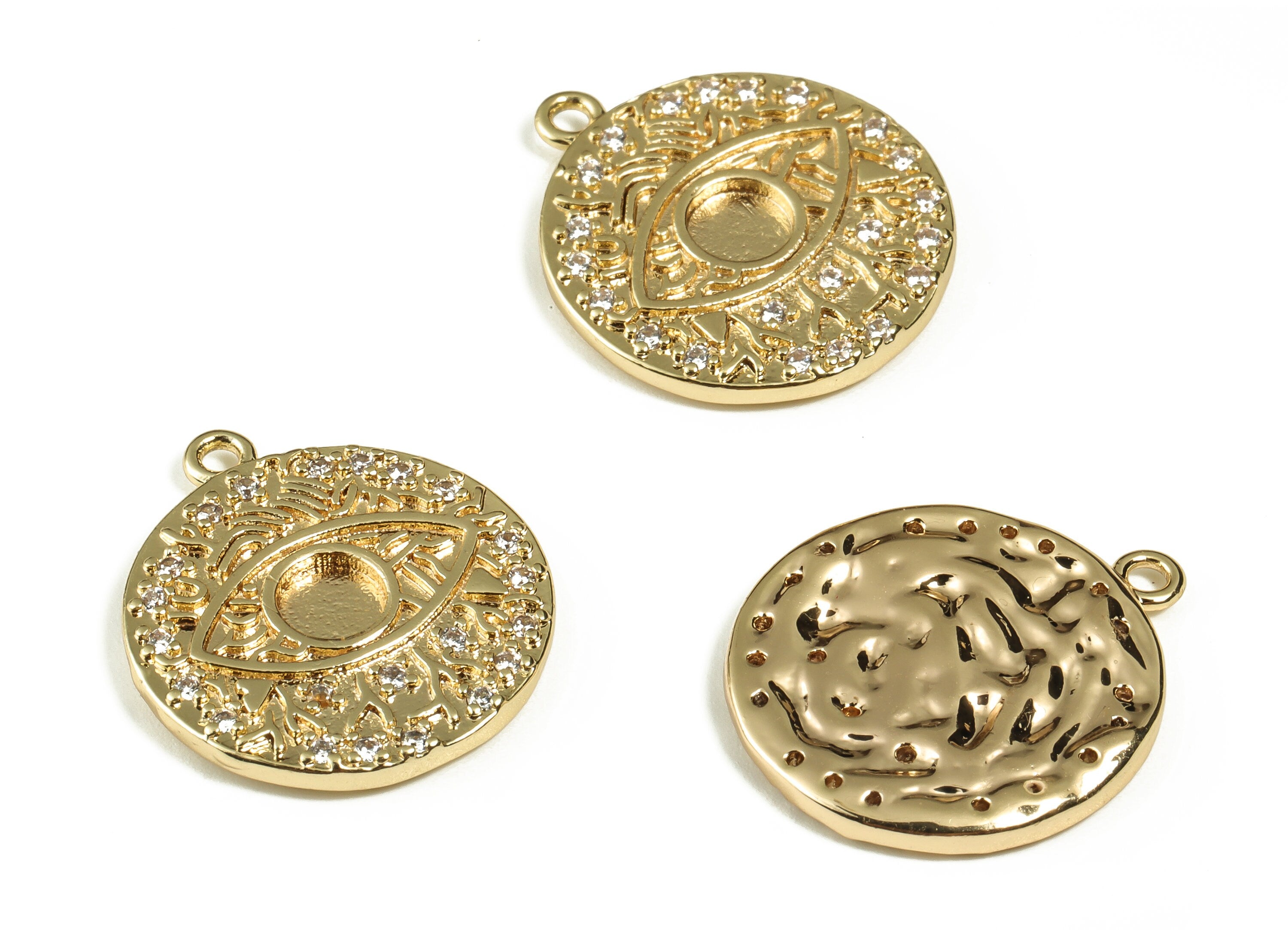 Brass Round Eye Charm - Brass Pendant Charm with Zircon - Circle Earrings Charm - 18K Gold Plated Brass Charm -30.98x18.11x2.08mm- RGP3093 - DOMEDBAZAAR