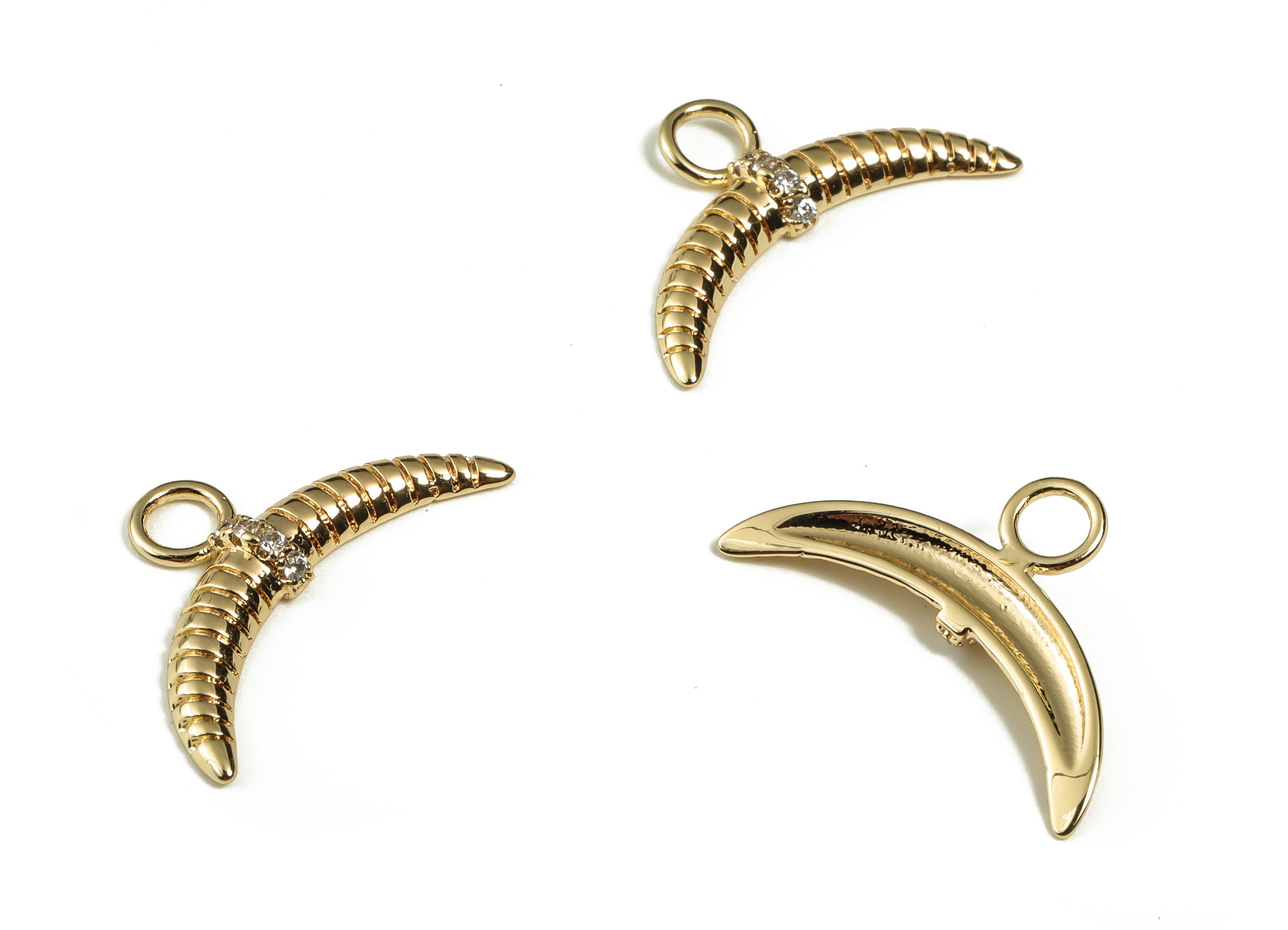 Brass Gold Horn Charms - Brass Moon Pendant with Zircon - 18K Real Gold Plated Brass Charm – Jewelry Supplies -20.09x11.72x2.58mm - RGP3088 - DOMEDBAZAAR