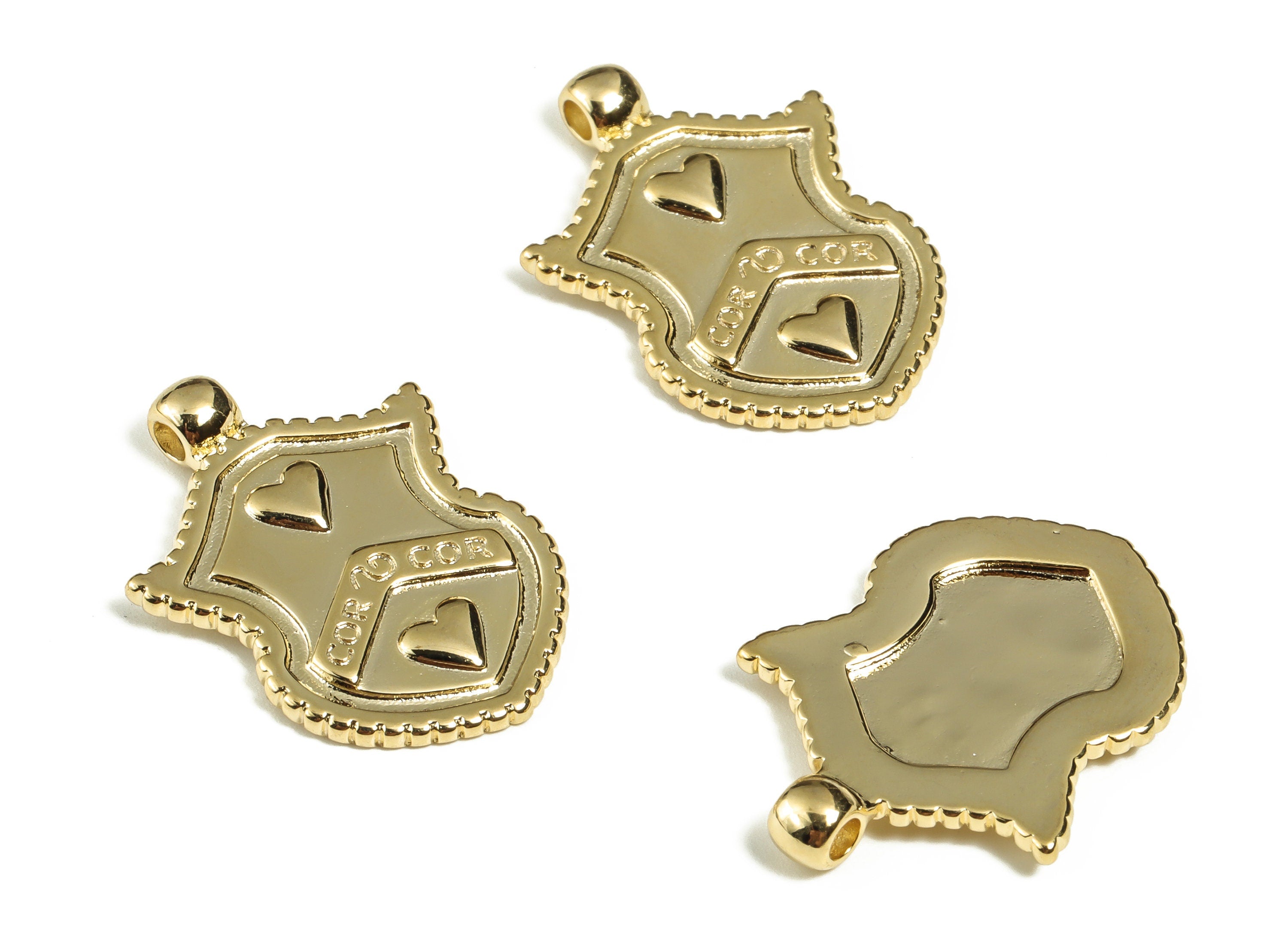 Brass Shield Pendant Charm - Brass Earring Charm - 18k Real Gold Plated Brass Charm - Jewelry Making Supplies -25x18.5x1.97mm- RGP3079 - DOMEDBAZAAR