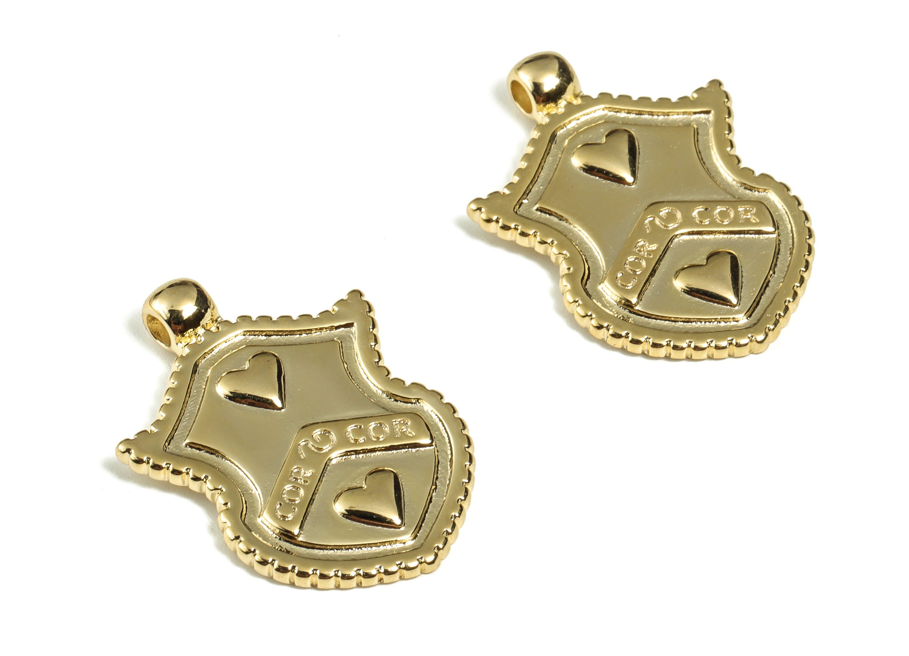 Brass Shield Pendant Charm - Brass Earring Charm - 18k Real Gold Plated Brass Charm - Jewelry Making Supplies -25x18.5x1.97mm- RGP3079 - DOMEDBAZAAR