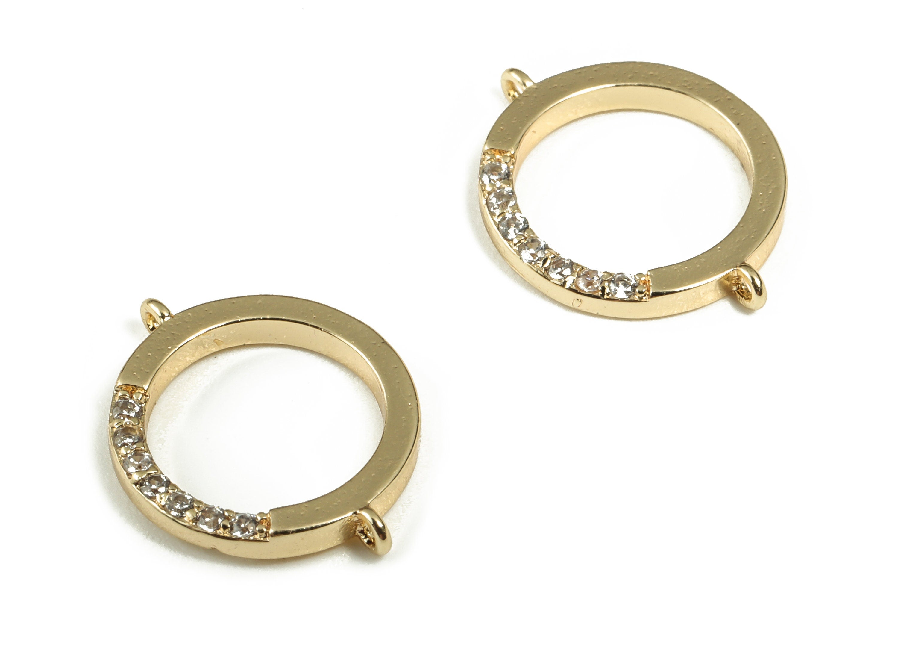 Brass Round Earring Connector With Zircons - Gold Circle Charms - 18K Real Gold Plated Brass - Jewelry Supplies - 14.15x11.1x1.6mm - RGP3246 - DOMEDBAZAAR