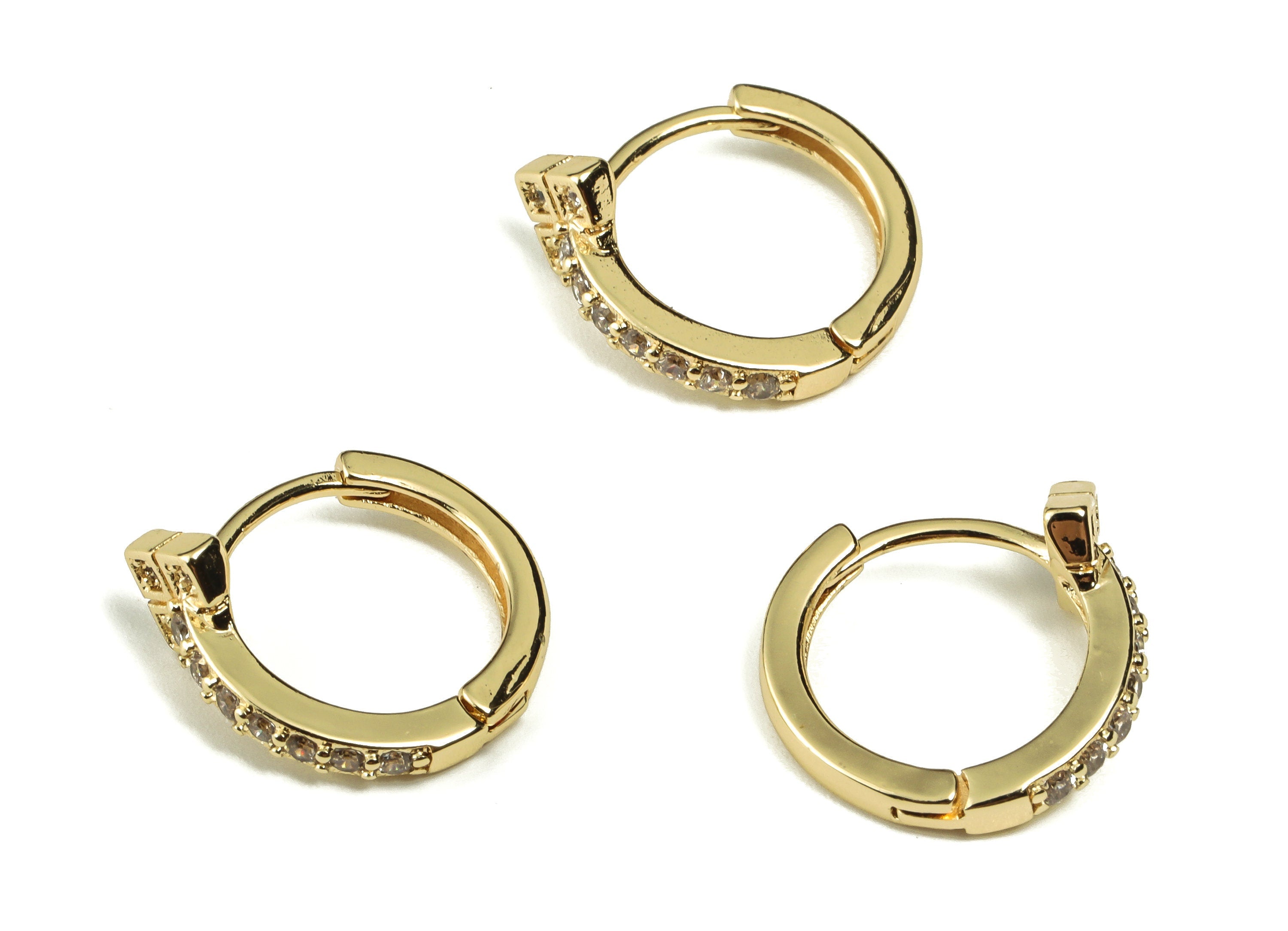 Zircon Huggies Hoop Earrings - Brass Circle Hoop Earrings – 18K Real Gold Plated Brass - Earring Supplies - 13.85×12.31×1.97mm - RGP3218 - DOMEDBAZAAR