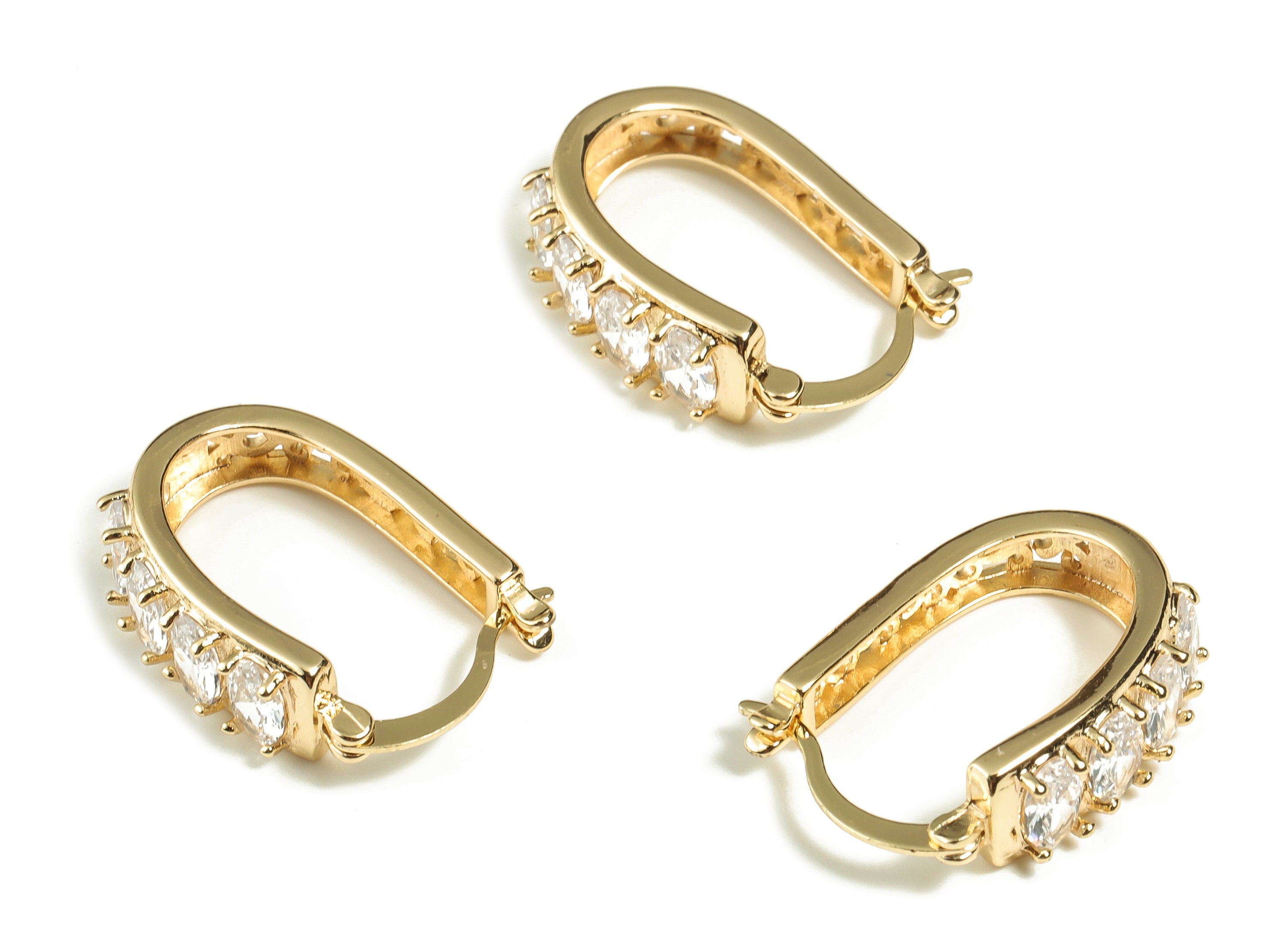 Brass Oval Hoop Earring - Brass Huggie Earrings with Zircon - 18k Real Gold Plated Brass Hoop - Jewelry Supplies -24.95x17.91x3.8mm- RGP3262 - DOMEDBAZAAR