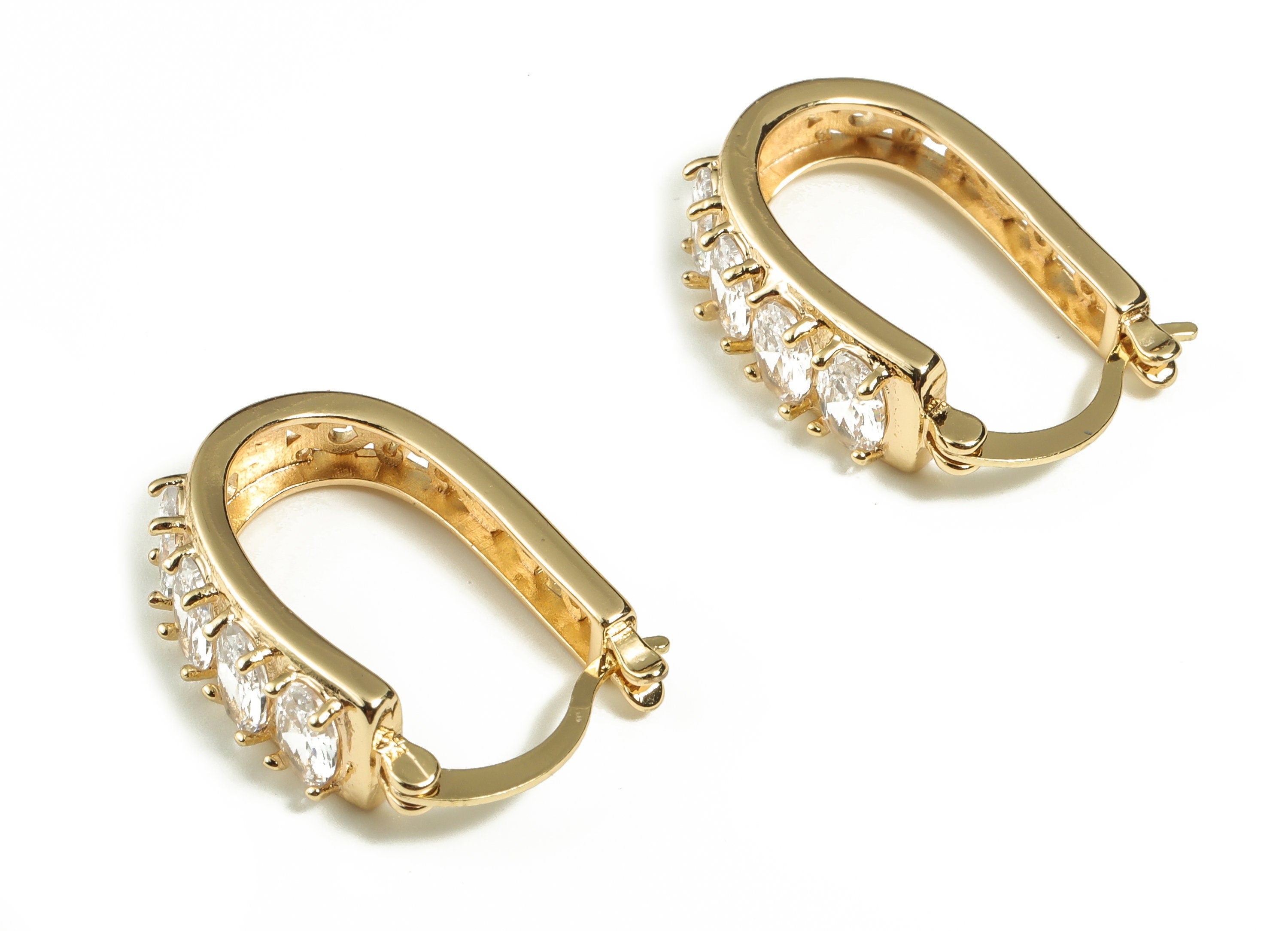 Brass Oval Hoop Earring - Brass Huggie Earrings with Zircon - 18k Real Gold Plated Brass Hoop - Jewelry Supplies -24.95x17.91x3.8mm- RGP3262 - DOMEDBAZAAR