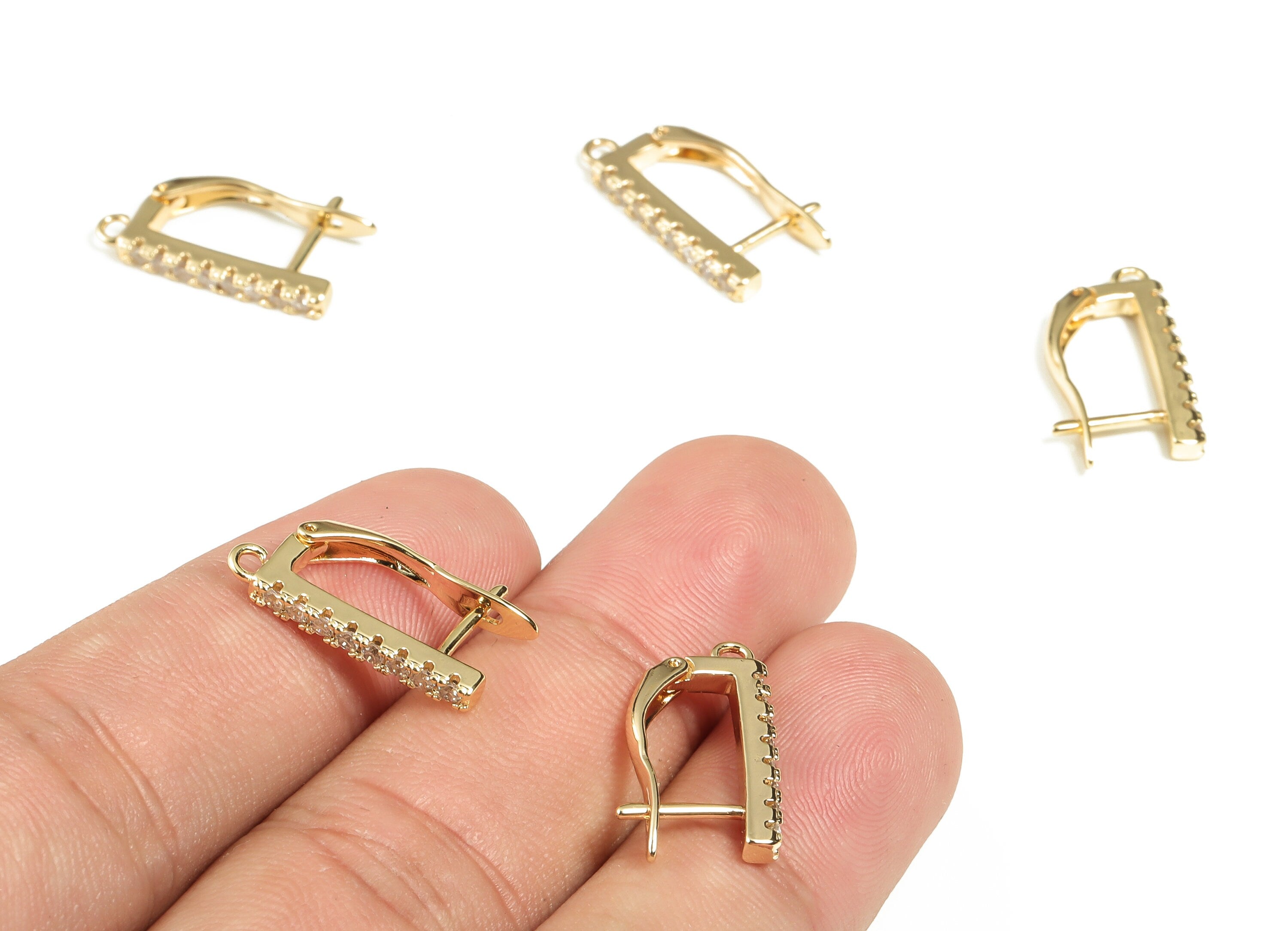 Brass Straight Bar Stud Earring – Dainty Earrings for Woman – Zircon Earring Studs - 18K Gold Plated Brass - 19.49x11.05x2.52mm - RGP3216 - DOMEDBAZAAR