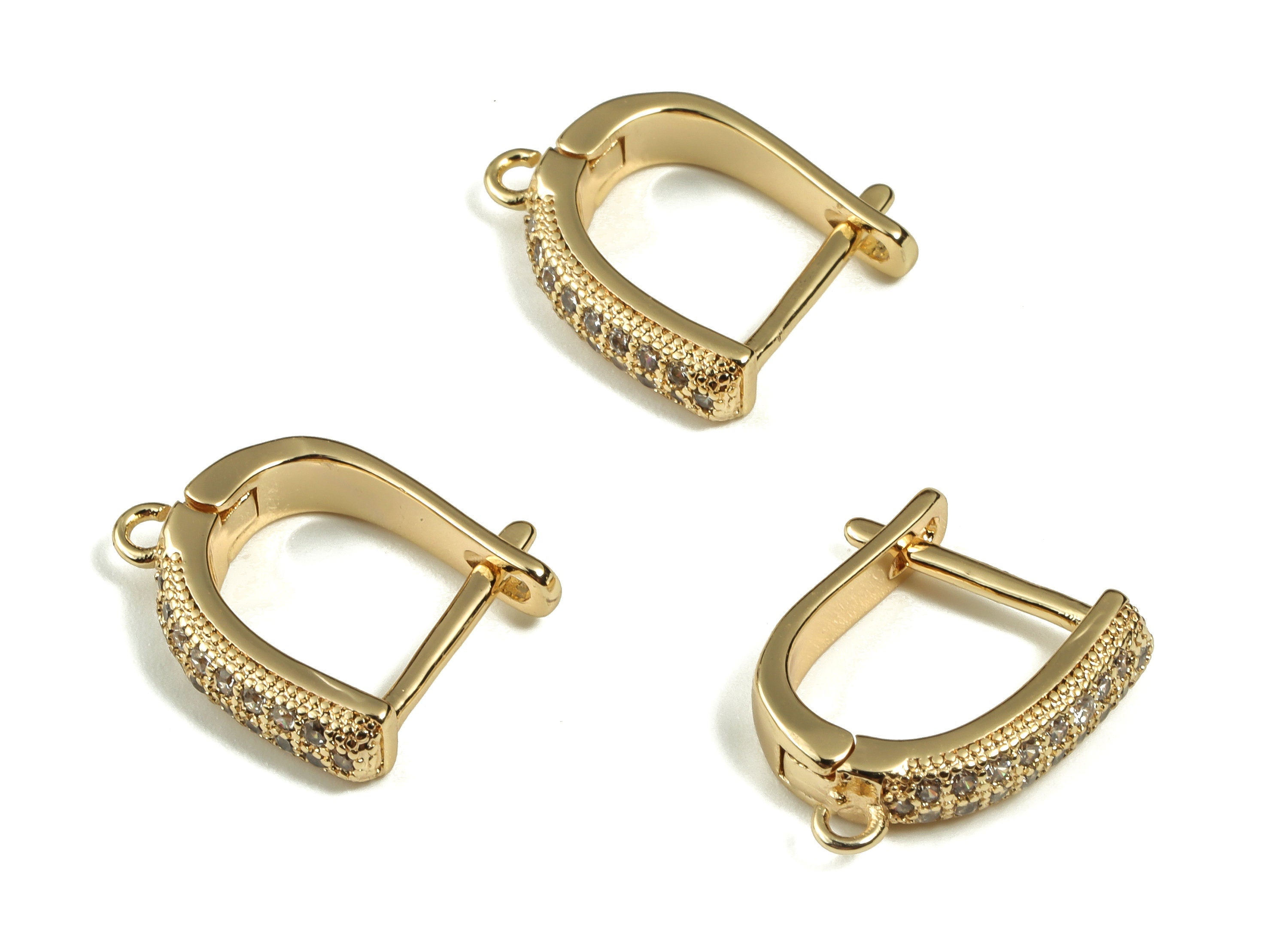 Brass Hoop Earrings – Zircon Earring Stud – DIY Earring Findings – 18k Gold Plated Brass Lever back Earrings -15.26×12.79×2.75mm - RGP3290 - DOMEDBAZAAR